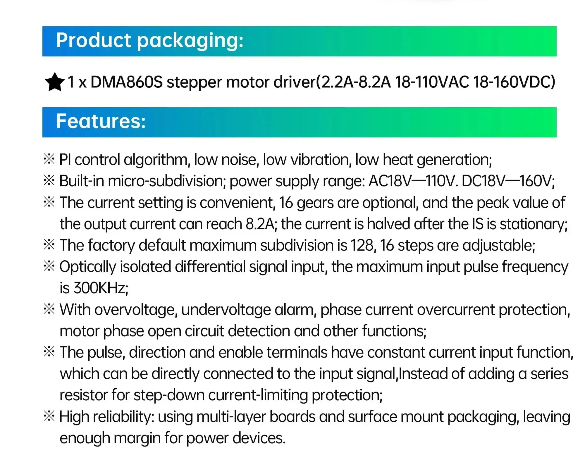 Four Pack DMA860S 2-Phase Stepper Motor Driver For CNC Router And Engraving Machine, Max 8.2A, 128 Subdivision, 4, 6, 8 Wire, Digital Control, High Torque, Quiet Operation, Low Noise, Low Heat, PI Control - Image 6