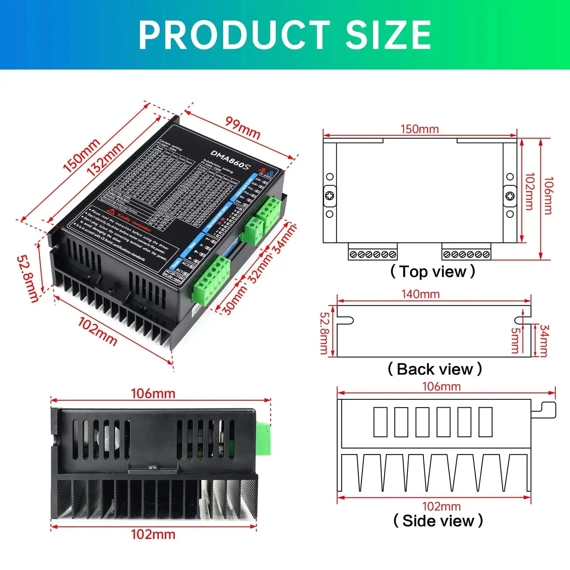Four Pack DMA860S 2-Phase Stepper Motor Driver For CNC Router And Engraving Machine, Max 8.2A, 128 Subdivision, 4, 6, 8 Wire, Digital Control, High Torque, Quiet Operation, Low Noise, Low Heat, PI Control - Image 7