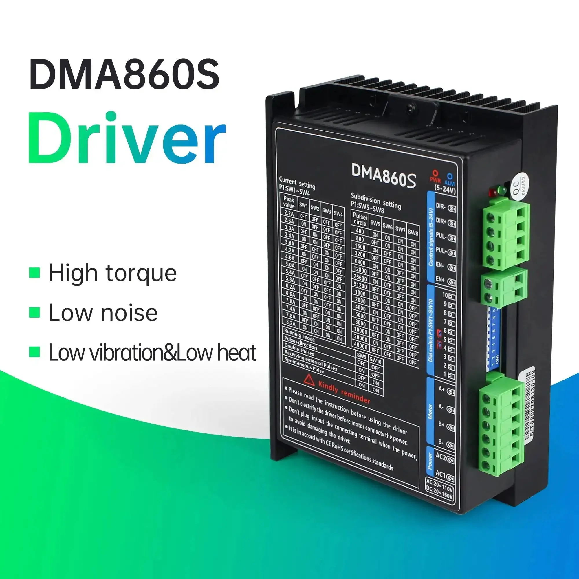 Four Pack DMA860S 2-Phase Stepper Motor Driver For CNC Router And Engraving Machine, Max 8.2A, 128 Subdivision, 4, 6, 8 Wire, Digital Control, High Torque, Quiet Operation, Low Noise, Low Heat, PI Control - Image 8