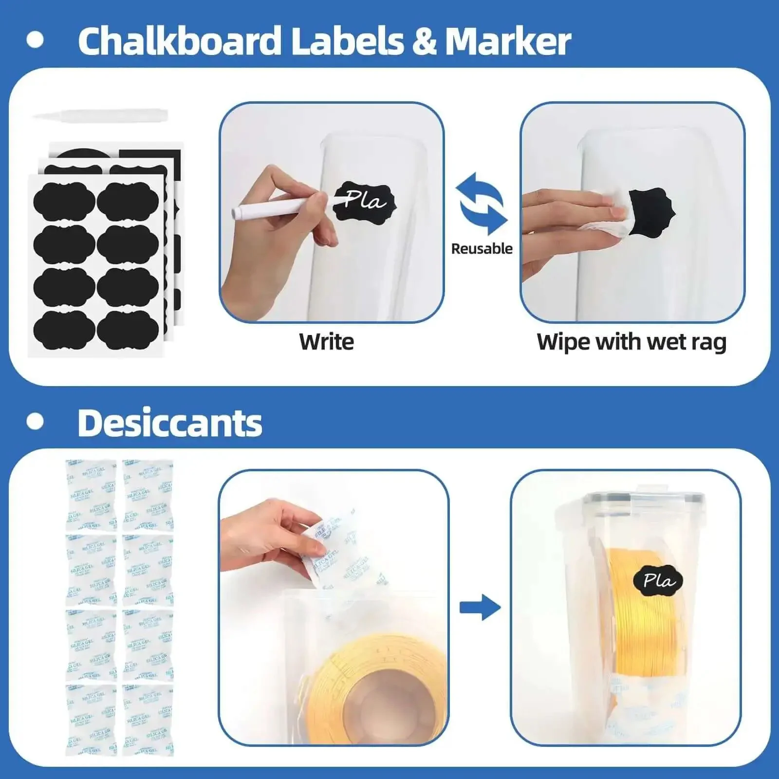 Four Pack Filament Storage Box Set With Desiccants Reusable Label Sheets And 4.0L Airtight Containers For 3D Printing Filaments Waterproof And Dustproof Sealed To Keep Your Filaments Fresh - Image 6