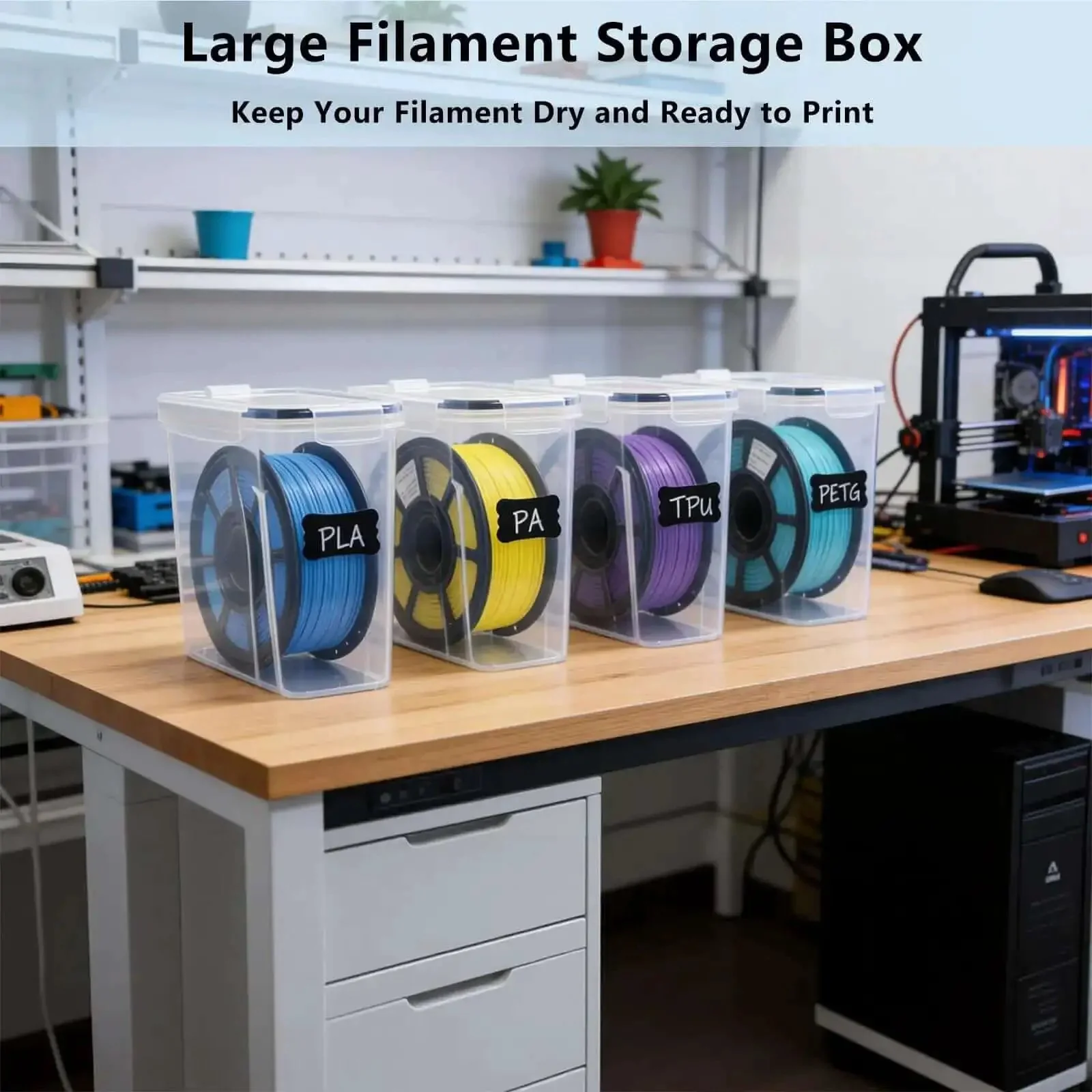 Four Pack Filament Storage Boxes For 3D Printing With Built In Desiccant Label Kit And Moisture Protection Waterproof And Dustproof Dry Box 4.0 Liter Clear Keeps Filaments Dry And Ready To Print - Image 2