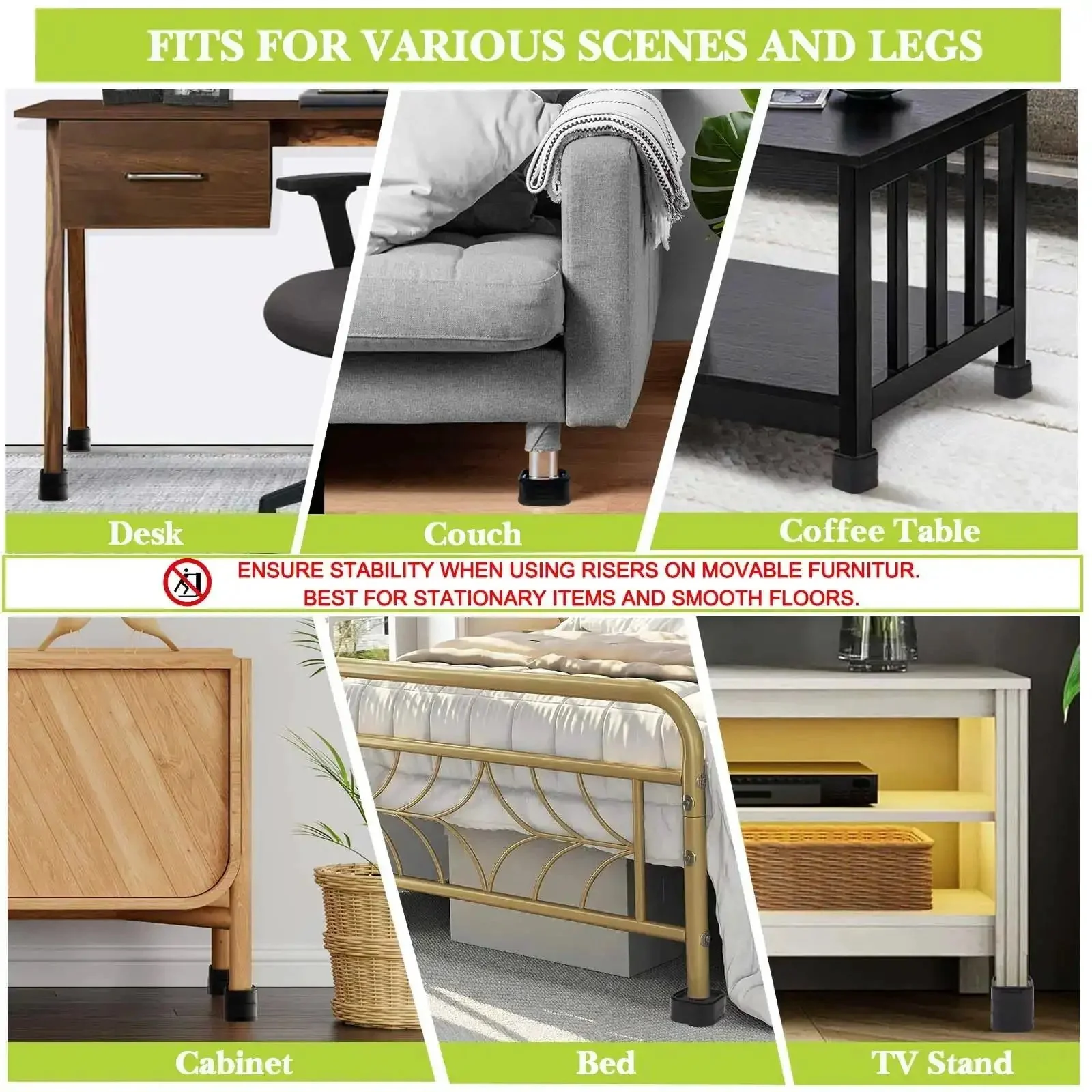 Four Pack Heavy Duty Adjustable Bed Risers 1 2 3 Inch Square Stackable Furniture Lifts For Tables Desks Couches Sofas Cabinets Beds And Chairs Black Set Of 4 - Image 6