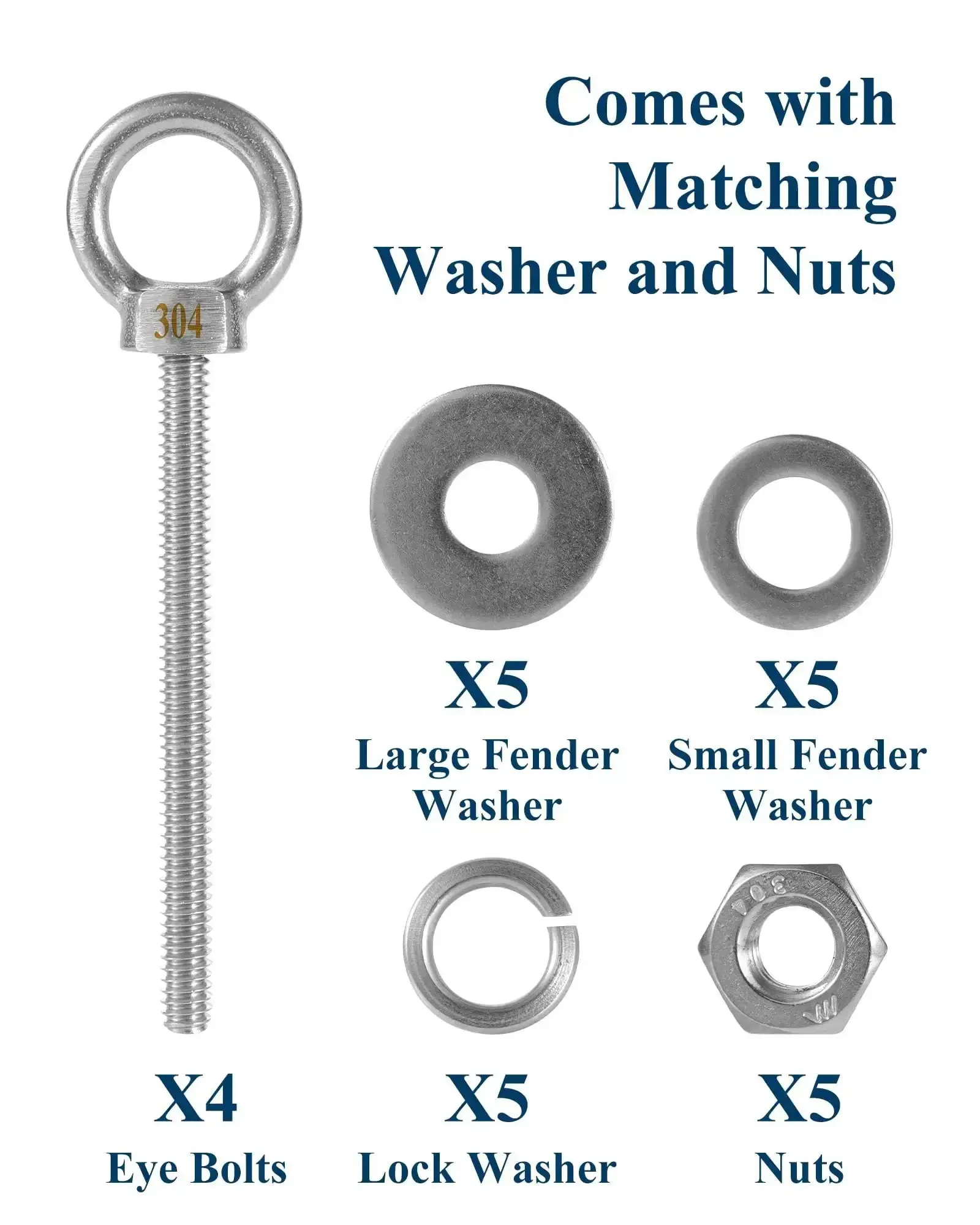 Four Pack Quarter Inch Eye Bolts Three Inch Long Heavy Duty Stainless Steel With Bonus Drill Bit Included, Working Load Limit Two Hundred Pounds, Great For Lifting, Pulling, And Tying Down Items - Image 2