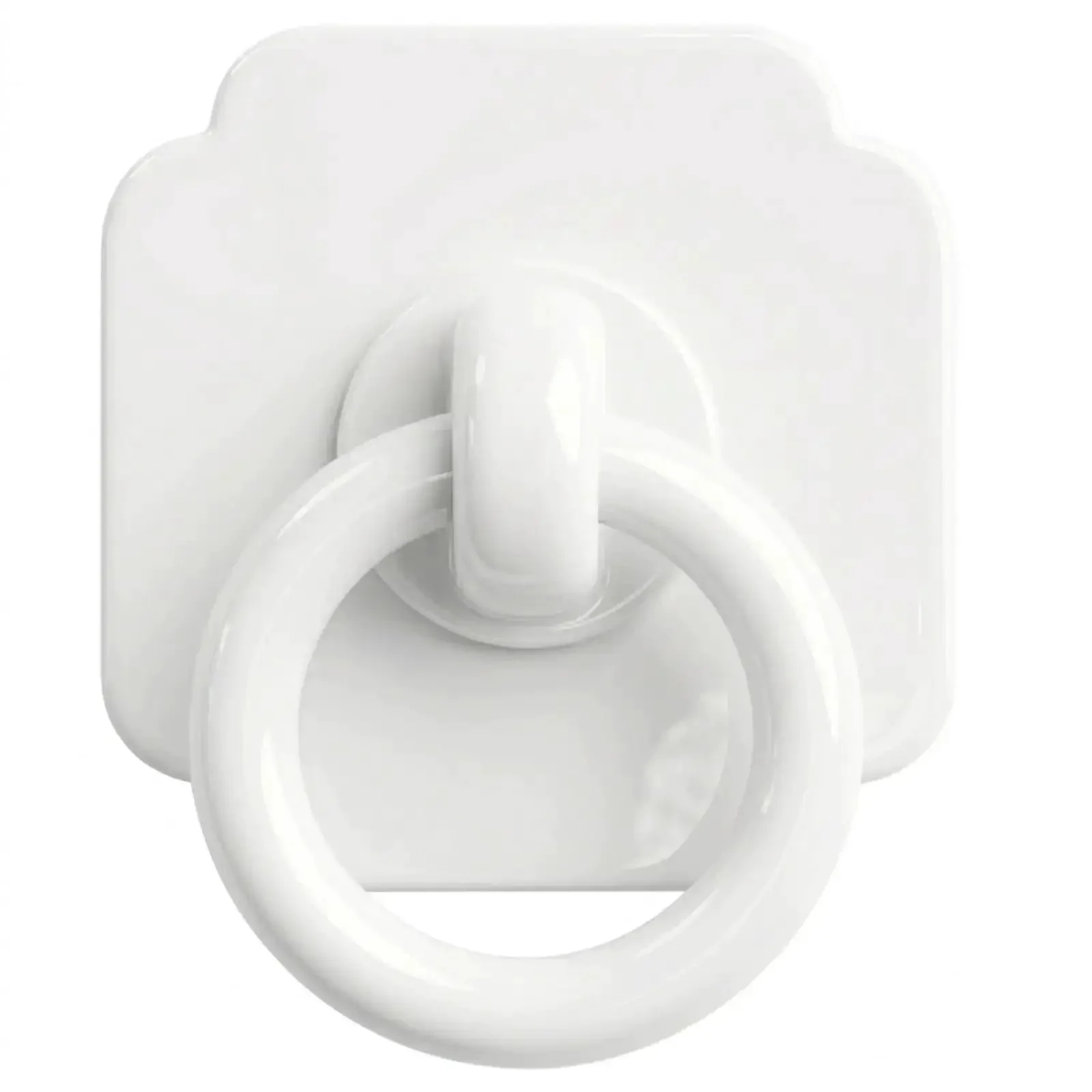Four Pack Satin White Cabinet And Bifold Ring Pull Handles With One And Three Fifths Inch Backplate, Vintage Round Ring Knob Look Reno Ready For Kitchen Cabinets, Folding Doors, Wardrobes, Dressers, Super Easy Renovation Hardware