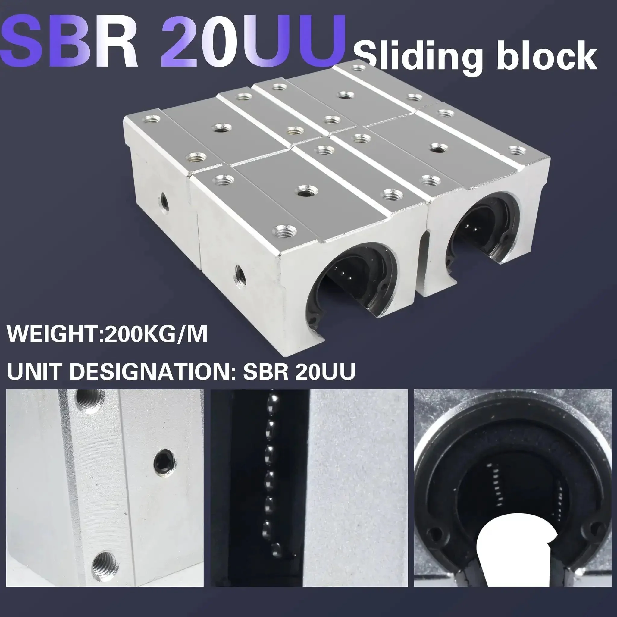 Four Pack SBR20UU Aluminum Block 20mm Linear Motion Ball Bearing Slide Block For SBR20 20mm Linear Guide Rail Heavy Duty Box Slider Built Tough As Nails For Smooth Precise Movement - Image 3