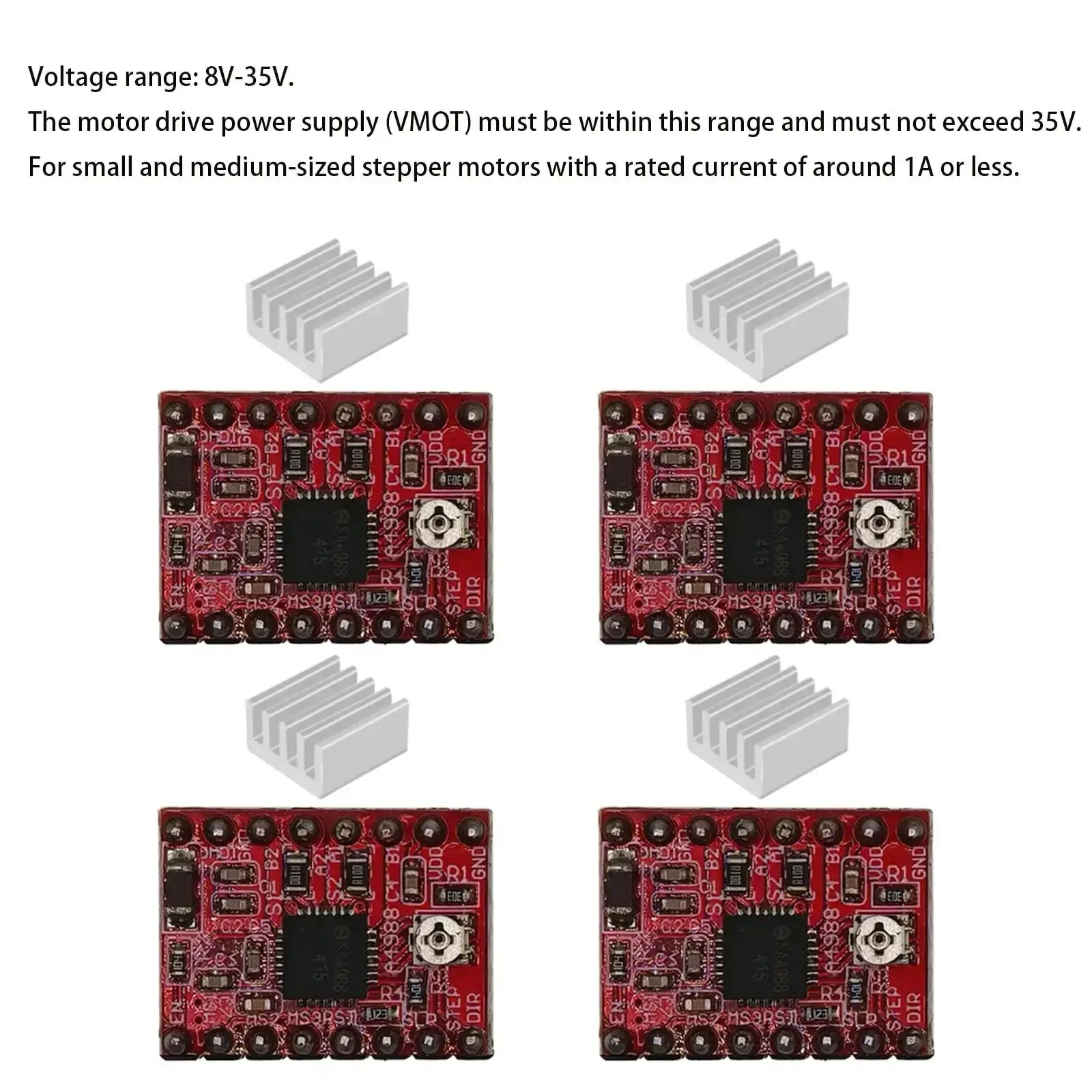 Four Pack Stepper Motor Driver Modules With Heatsinks For 3D Printers Reprap Arduino CNC Engraving Machines Plug And Play Setup With 1 To 16 Micro Step Resolution For Ultra Smooth Precise Motion - Image 2