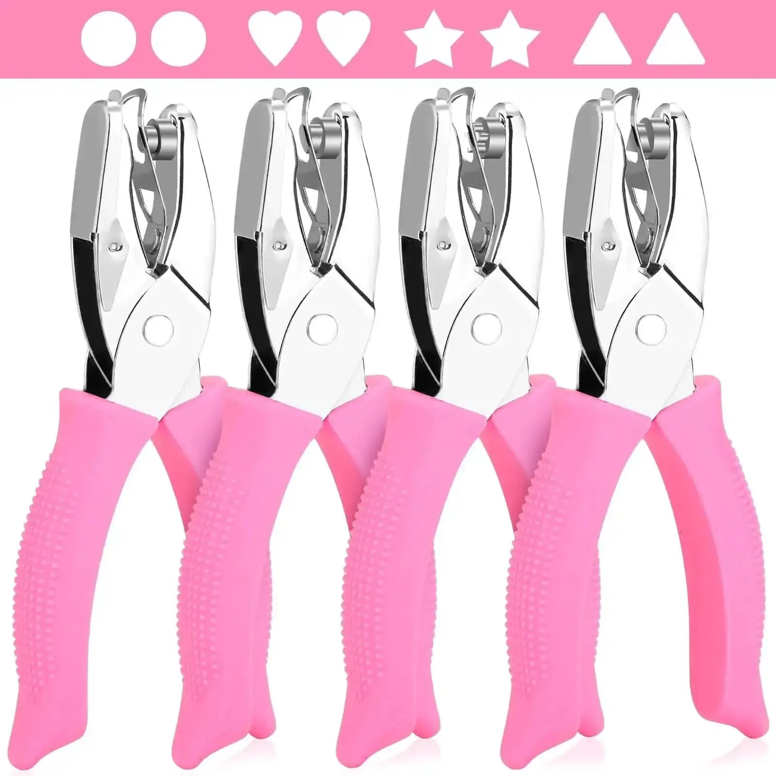 Four Piece 0.25 Inch Hole Punch Set With Circle Heart Star Triangle Shapes Soft Handles For Crafts Scrapbooking Binders And Classroom Use Card Punching Reinforcement Stickers - Image 3