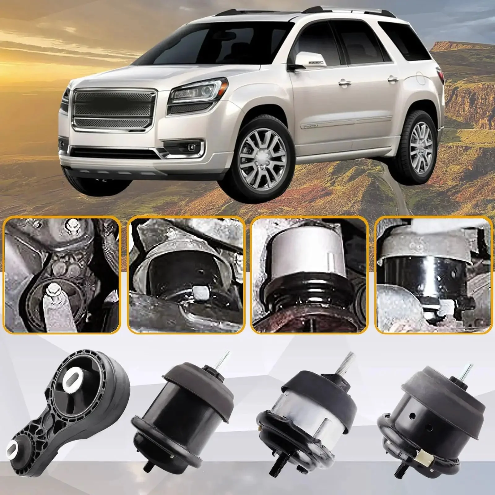 Four Piece Direct Fit Engine And Transmission Mount Kit For 3.6L V6 SUVs Including 2009 To 2017 Chevrolet Traverse, 2009 To 2016 GMC Acadia, Buick Enclave, And Saturn Outlook Replacement Replaces A5458 A5549 A5548 A5444 - Image 4