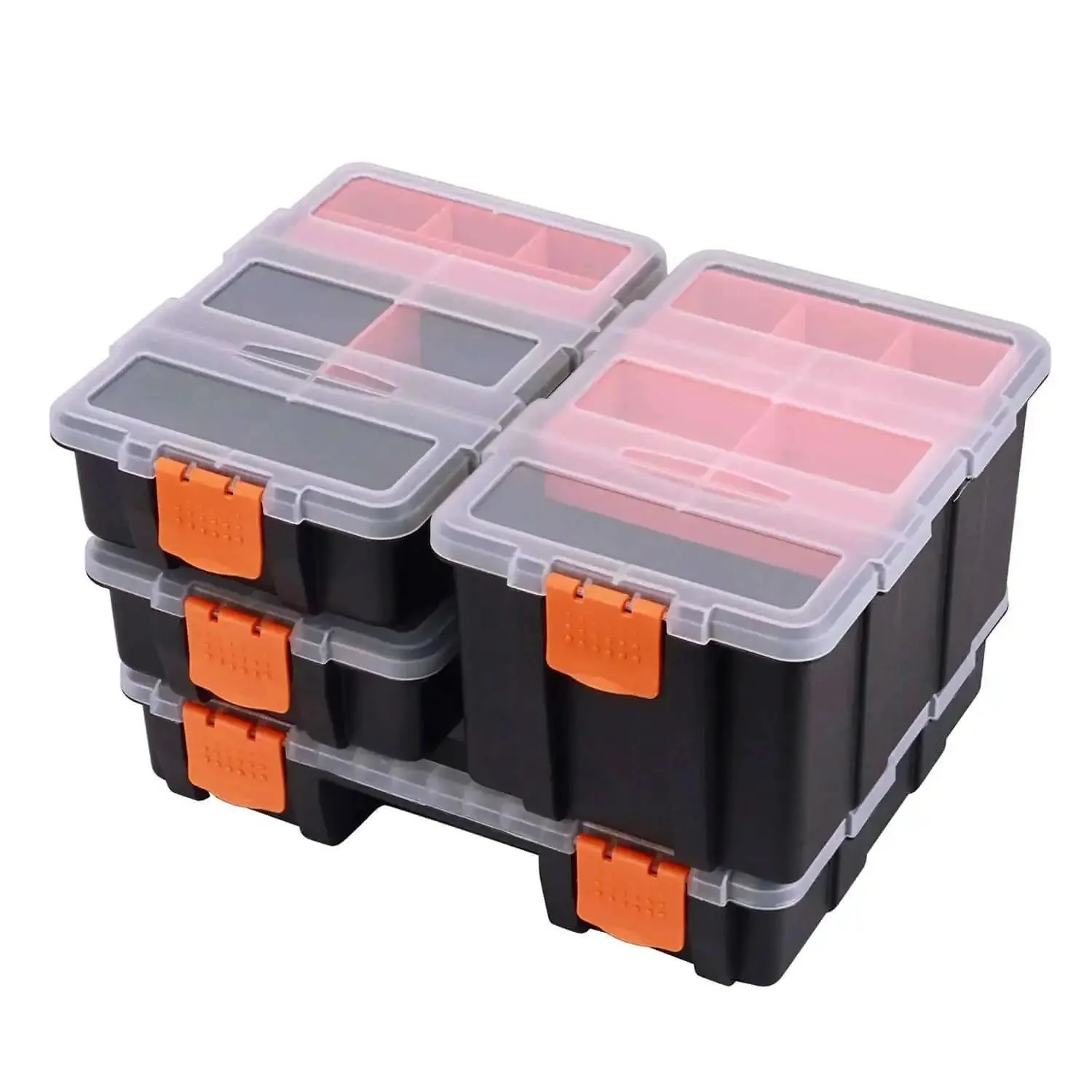 Four Piece Hardware And Parts Organizer Set For Toolbox Storage Ready To Roll With Versatile Small Parts Compartments Durable Multi Size Organizer Boxes For Home Garage And Workshop