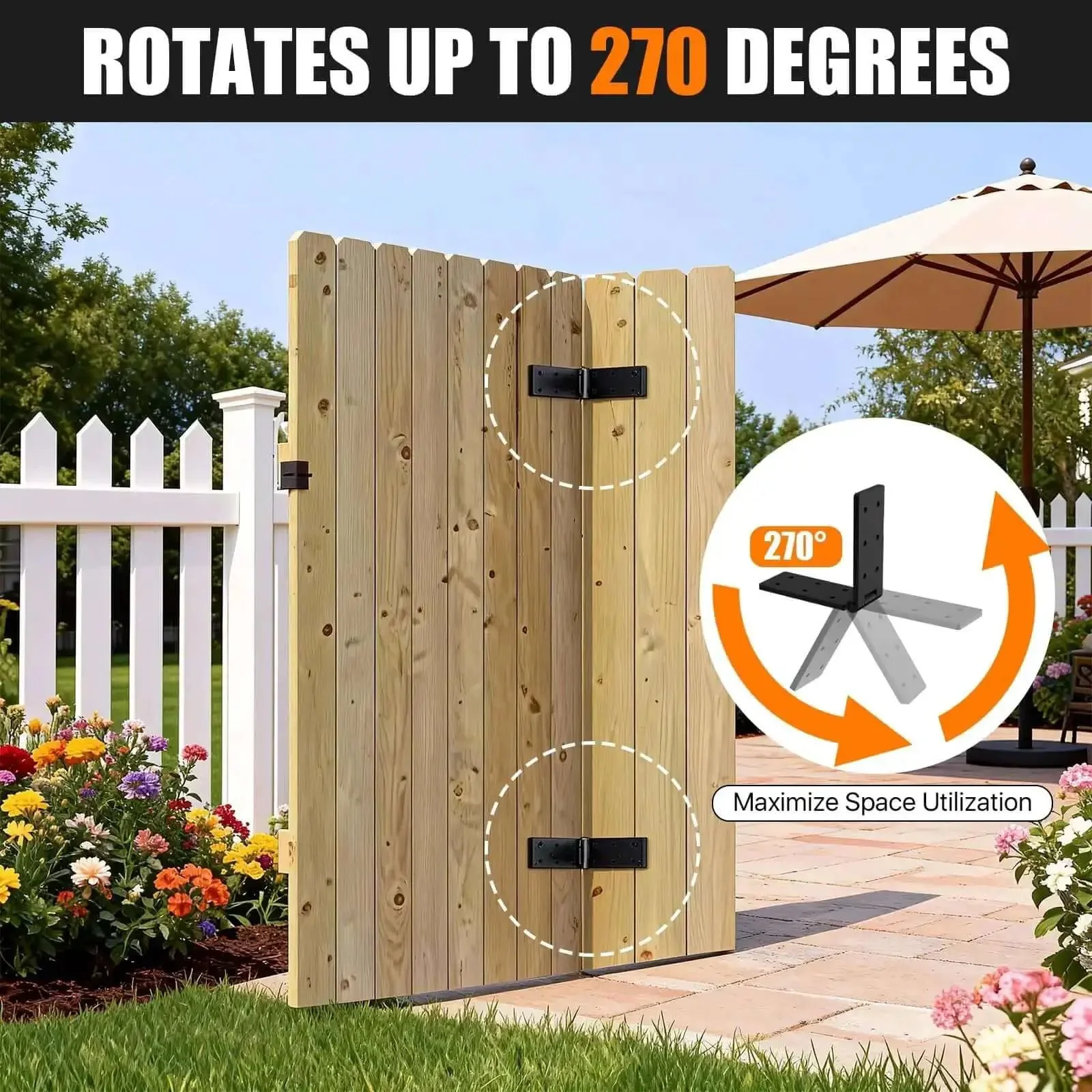 Four Piece Heavy Duty Gate Hinges Set With 270 Degree Adjustable Butt Folding Design Iron Bifold Door Hardware With Screws For Fences Yard Cabinets Gates Barn Shed Doors - Image 3