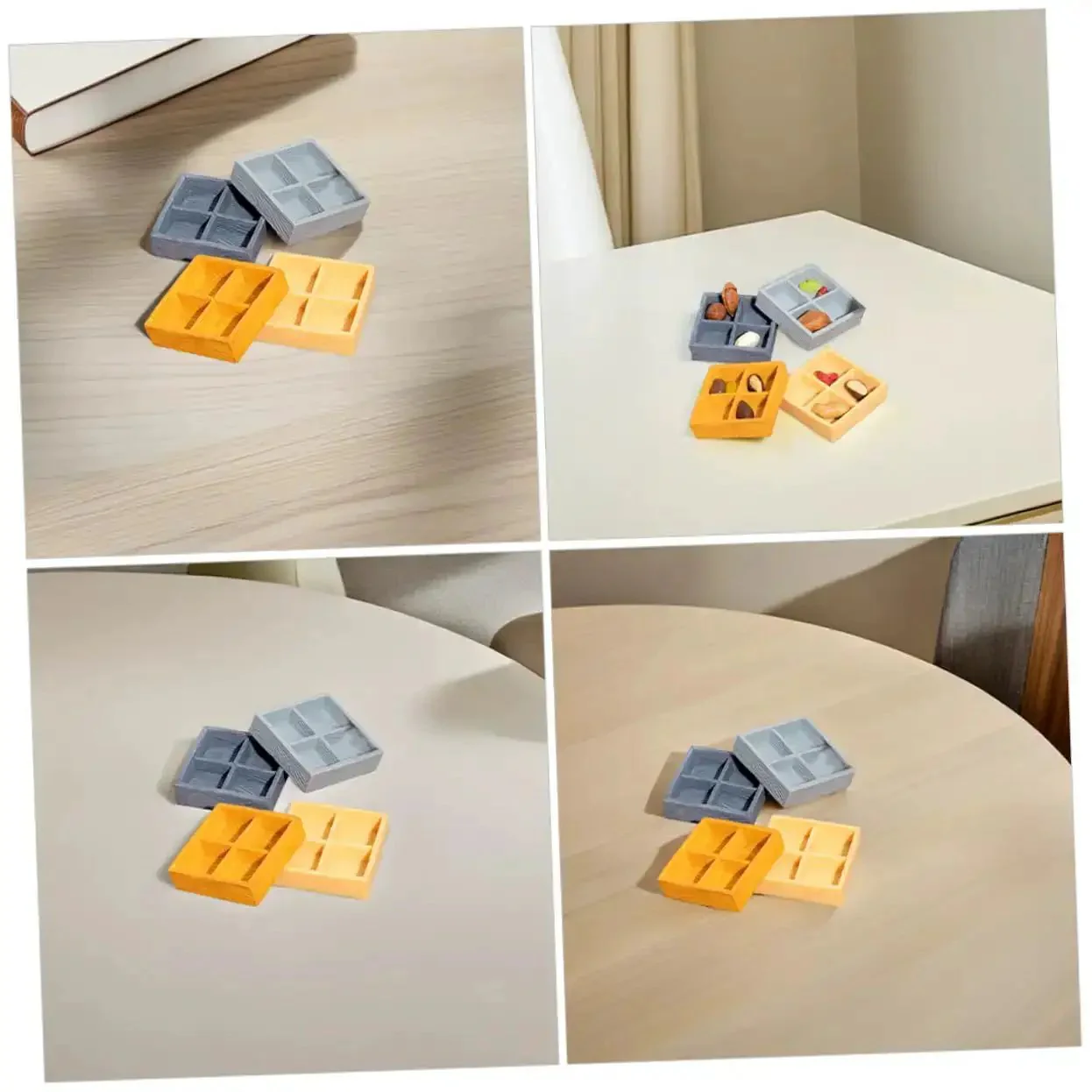 Four Piece Miniature Dollhouse Platter Set With Realistic Four Grid Resin Box For Candy And Nuts Whimsical Micro Landscape Accessory To Level Up Your Dollhouse Decor - Image 3