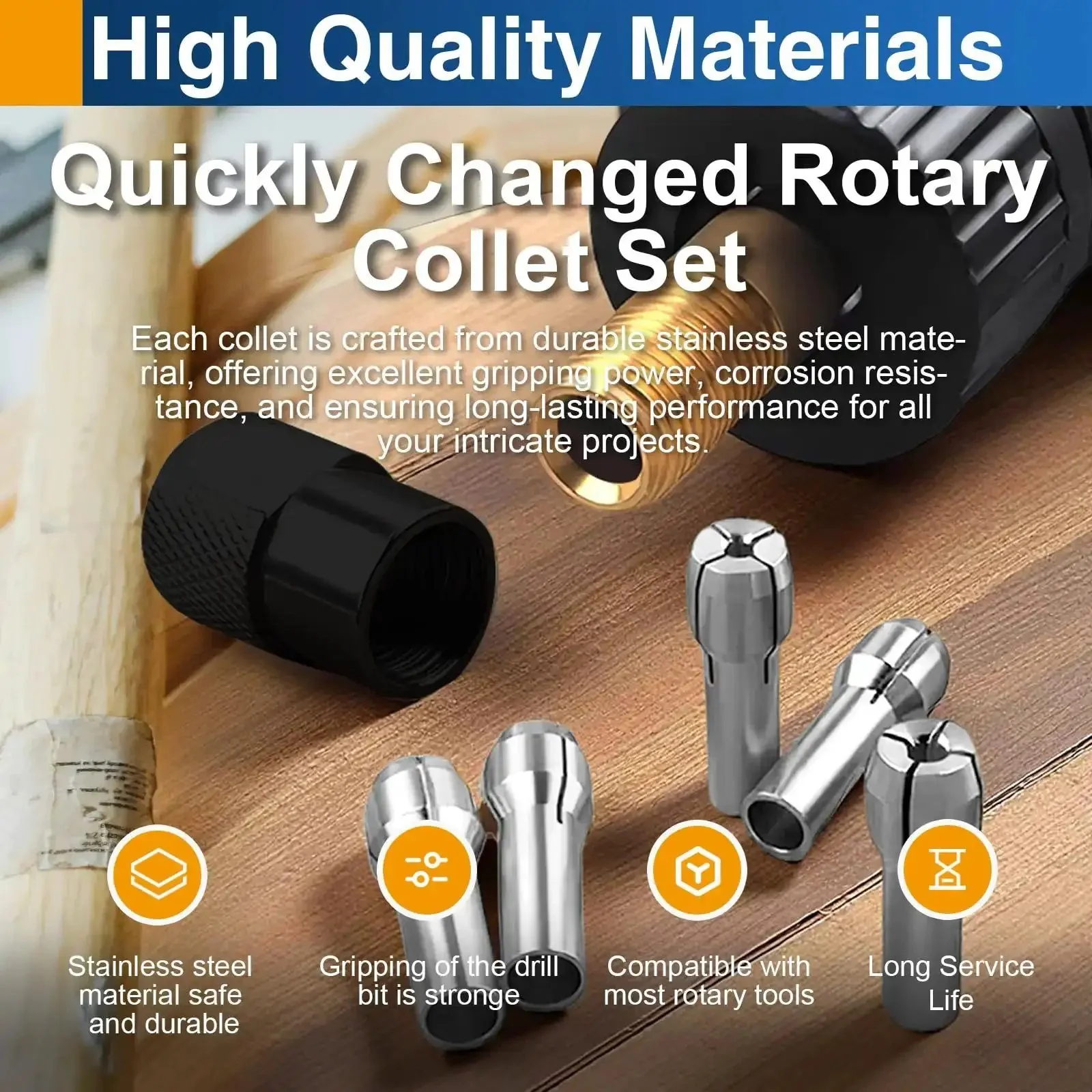Four Piece Rotary Tool Collet Set With Clamping Nut In Stainless Steel, Snug Fit For Dremel And Most Rotary Tools, Pro Grade 1mm 1.5mm 2.4mm 3.2mm Collets For Precise Bits And Accessories - Image 4