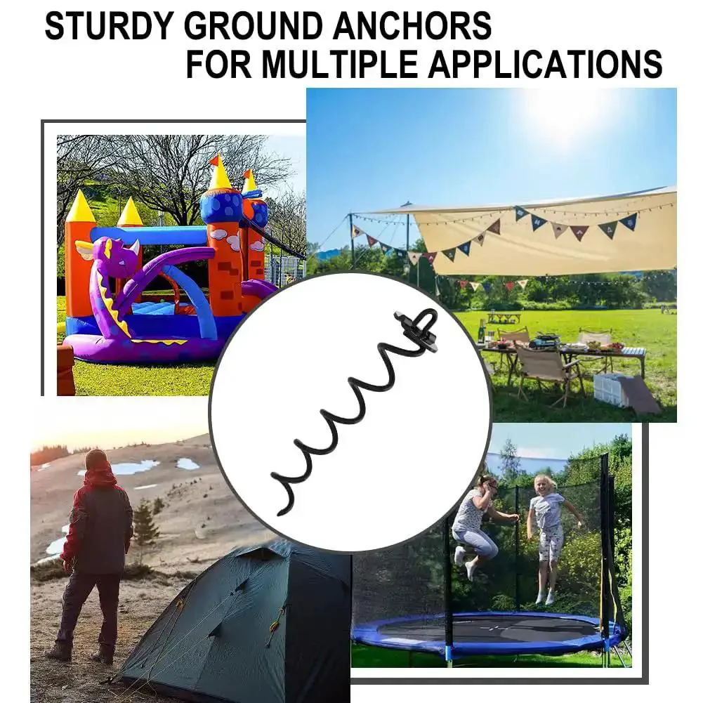 Four Piece Spiral Stakes Beefy Heavy Duty Ice Screw Anchors For Trampolines Tents Tarps Canopies Car Ports And Dog Tie Outs Plus Bonus Tie Down Straps Black - Image 4