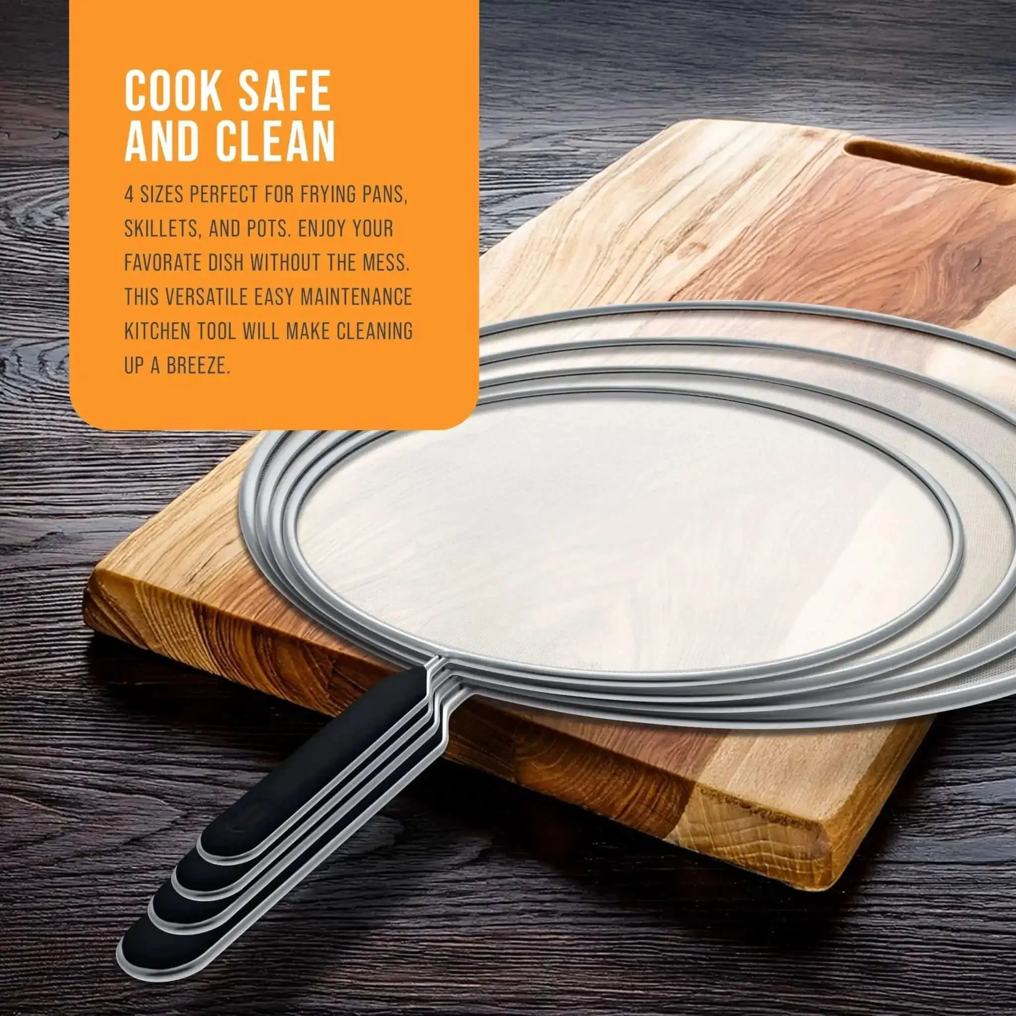 Four Piece Stainless Steel Splatter Guard Set With Fine Mesh Keeps Grease From Splashing All Over Your Stove, 13, 11.5, 10, 8 Inches, Grease And Oil Splash Protection For Frying Pans And Pots, Comfort Grip Handles - Image 2