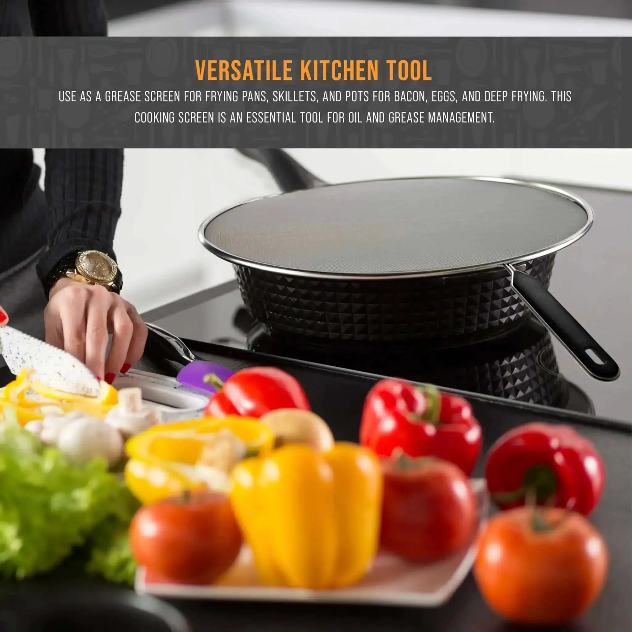 Four Piece Stainless Steel Splatter Guard Set With Fine Mesh Keeps Grease From Splashing All Over Your Stove, 13, 11.5, 10, 8 Inches, Grease And Oil Splash Protection For Frying Pans And Pots, Comfort Grip Handles - Image 3