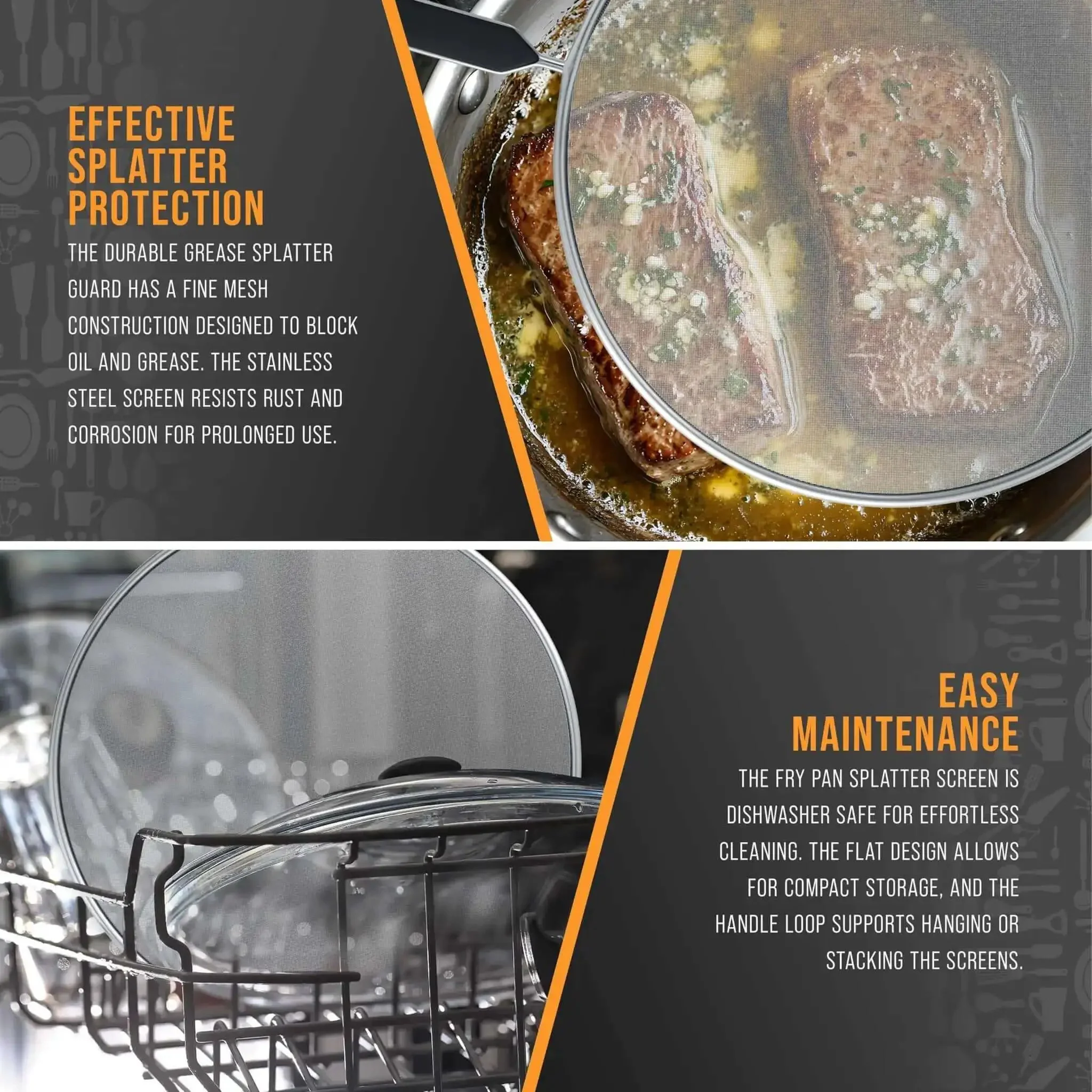 Four Piece Stainless Steel Splatter Guard Set With Fine Mesh Keeps Grease From Splashing All Over Your Stove, 13, 11.5, 10, 8 Inches, Grease And Oil Splash Protection For Frying Pans And Pots, Comfort Grip Handles - Image 4