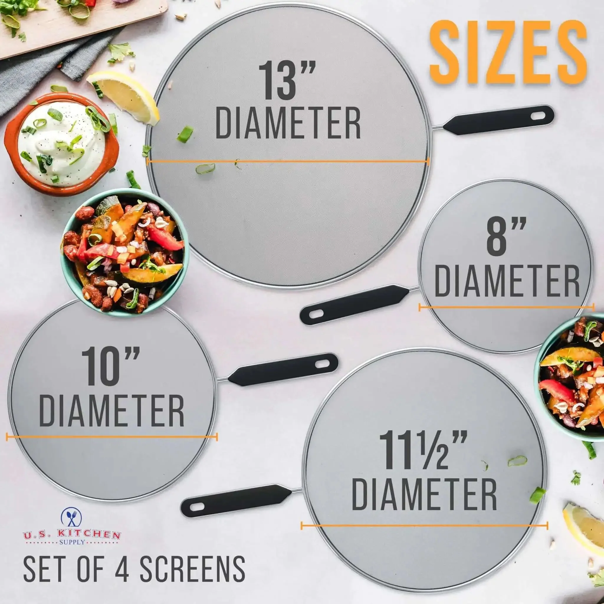 Four Piece Stainless Steel Splatter Guard Set With Fine Mesh Keeps Grease From Splashing All Over Your Stove, 13, 11.5, 10, 8 Inches, Grease And Oil Splash Protection For Frying Pans And Pots, Comfort Grip Handles - Image 6