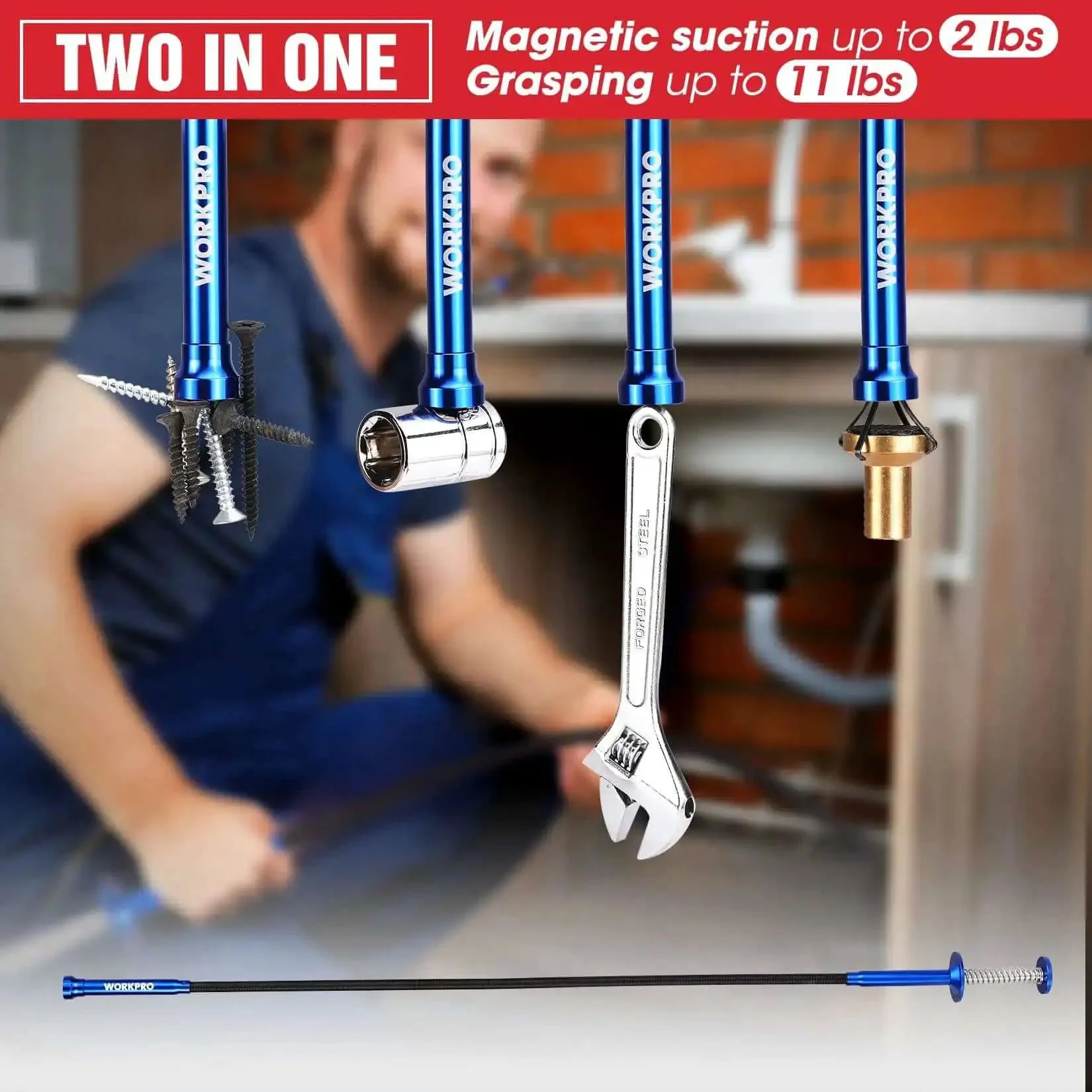 Four Piece Telescoping Magnetic Pick Up Tool Kit With Flexible Grabber A Real Workhorse For Reaching Under Cars Two Magnetic Pick Up Tools 2 Lb And 16 Lb And Four Claw Grabbers Plus Telescoping Inspection Mirror For Auto Repair And Car Maintenance - Image 4