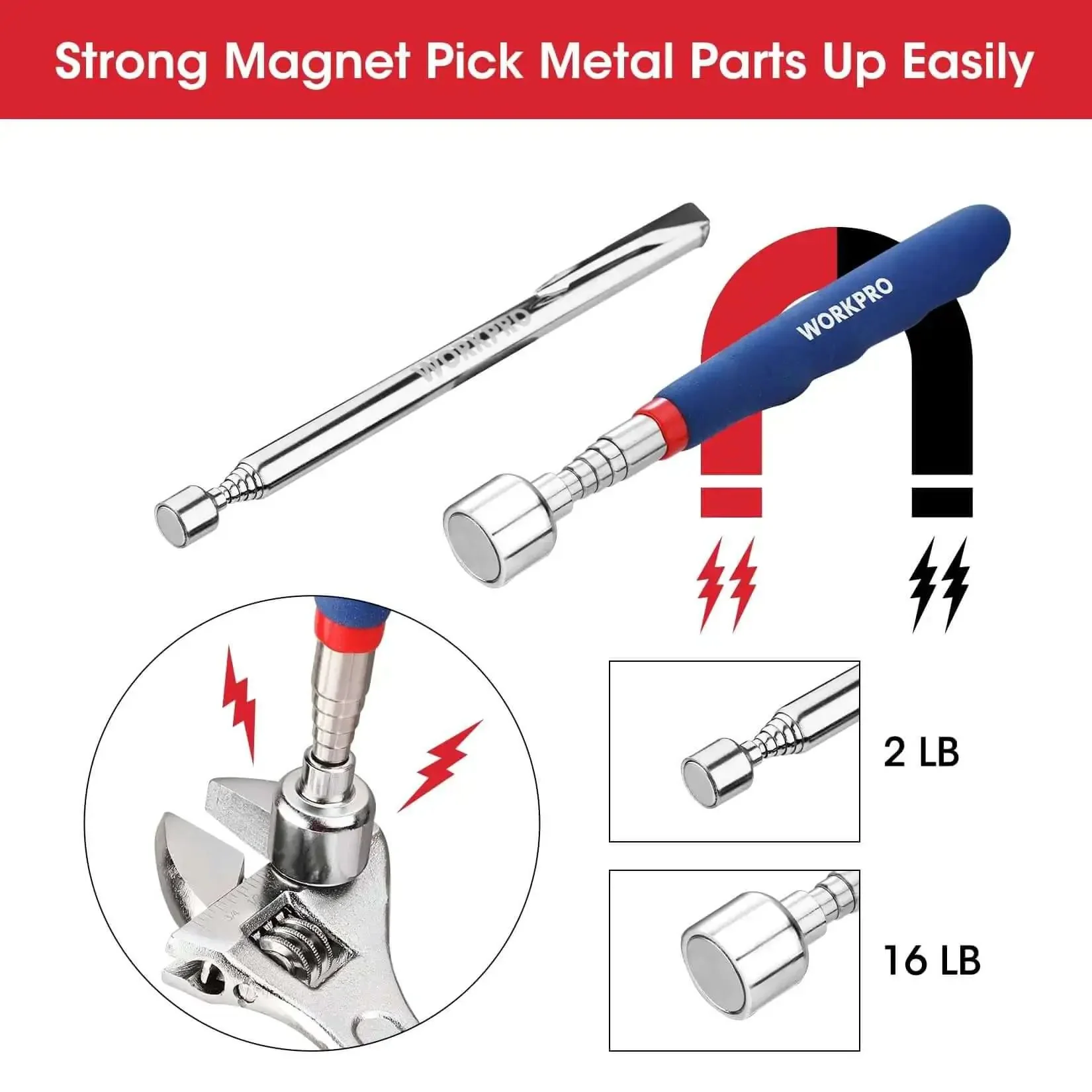 Four Piece Telescoping Magnetic Pick Up Tool Kit With Flexible Grabber A Real Workhorse For Reaching Under Cars Two Magnetic Pick Up Tools 2 Lb And 16 Lb And Four Claw Grabbers Plus Telescoping Inspection Mirror For Auto Repair And Car Maintenance - Image 6