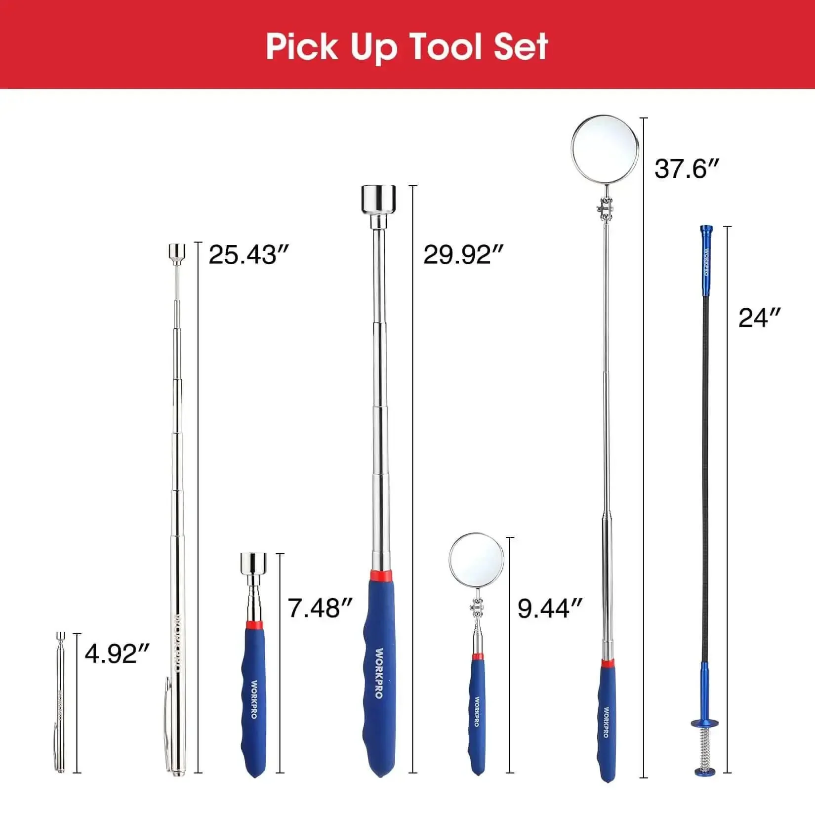 Four Piece Telescoping Magnetic Pick Up Tool Kit With Flexible Grabber A Real Workhorse For Reaching Under Cars Two Magnetic Pick Up Tools 2 Lb And 16 Lb And Four Claw Grabbers Plus Telescoping Inspection Mirror For Auto Repair And Car Maintenance - Image 8