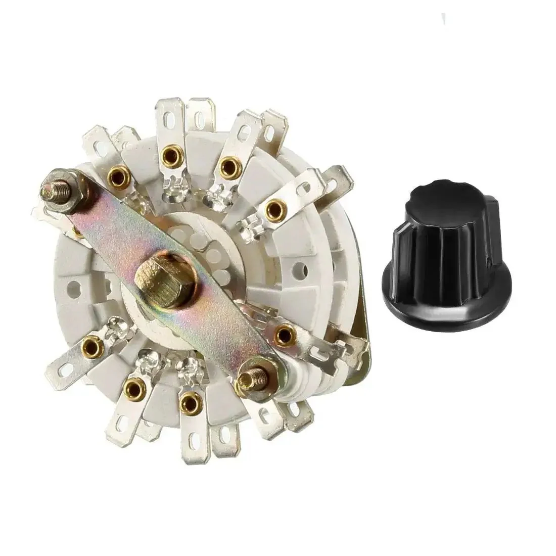 Four Pole Four Position Rotary Switch With Knob, Band Selector, Two Deck, 20 Contacts, Mount Hole 9.7mm, Shaft 6mm, 11.7mm Length, Includes Nut and Knob, Maker Friendly For DIY Electronics - Image 2