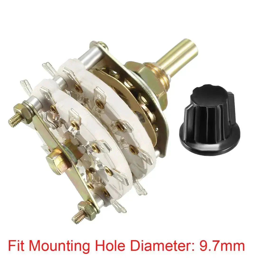 Four Pole Four Position Rotary Switch With Knob, Band Selector, Two Deck, 20 Contacts, Mount Hole 9.7mm, Shaft 6mm, 11.7mm Length, Includes Nut and Knob, Maker Friendly For DIY Electronics - Image 3