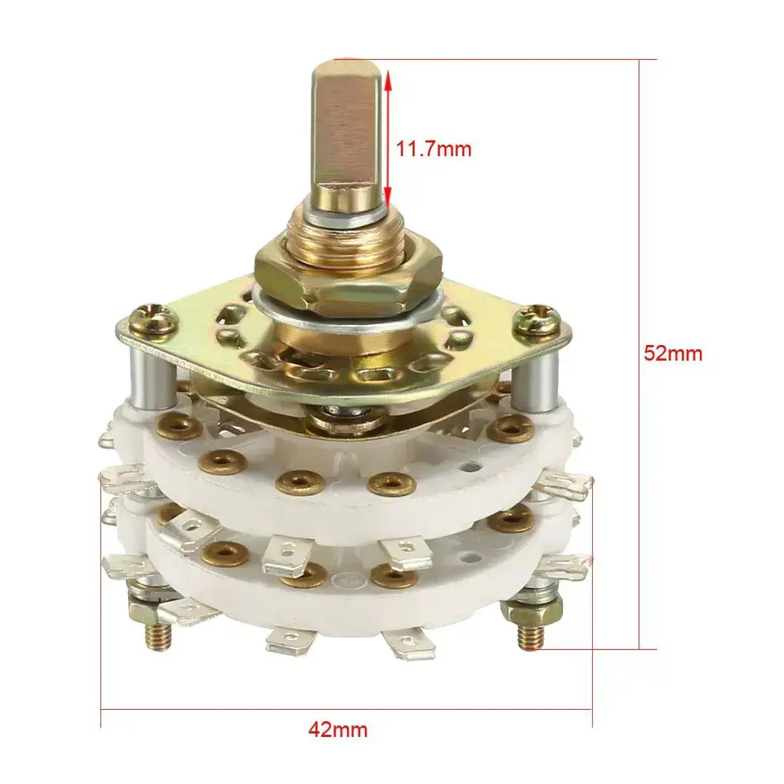 Four Pole Four Position Rotary Switch With Knob, Band Selector, Two Deck, 20 Contacts, Mount Hole 9.7mm, Shaft 6mm, 11.7mm Length, Includes Nut and Knob, Maker Friendly For DIY Electronics - Image 4