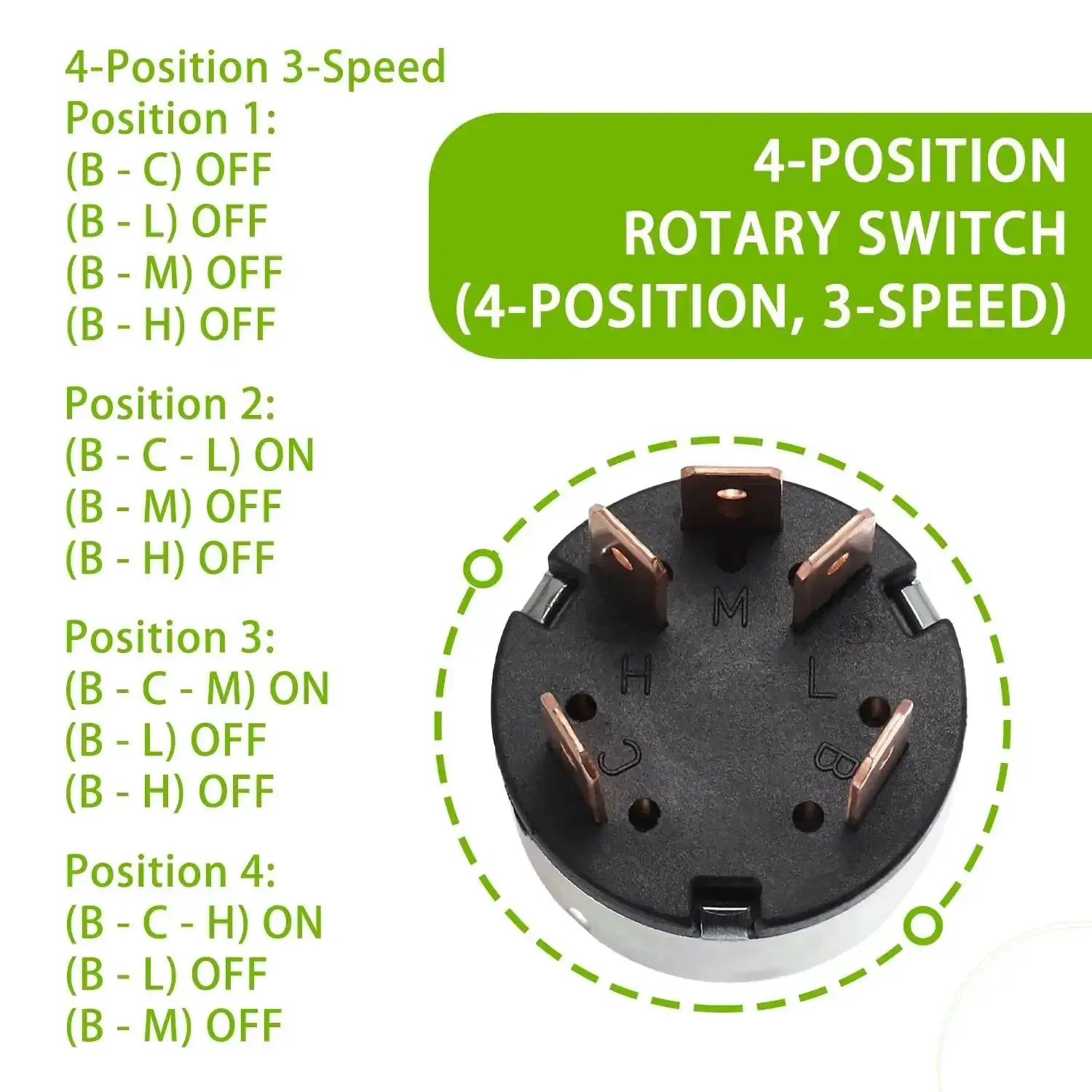 Four Position Three Speed Rotary Switch With Knob And Terminals For Fan Or Heater Control 12A 250V 16A 125V Built To Last Workhorse Electrical Switch For Durable Performance - Image 5