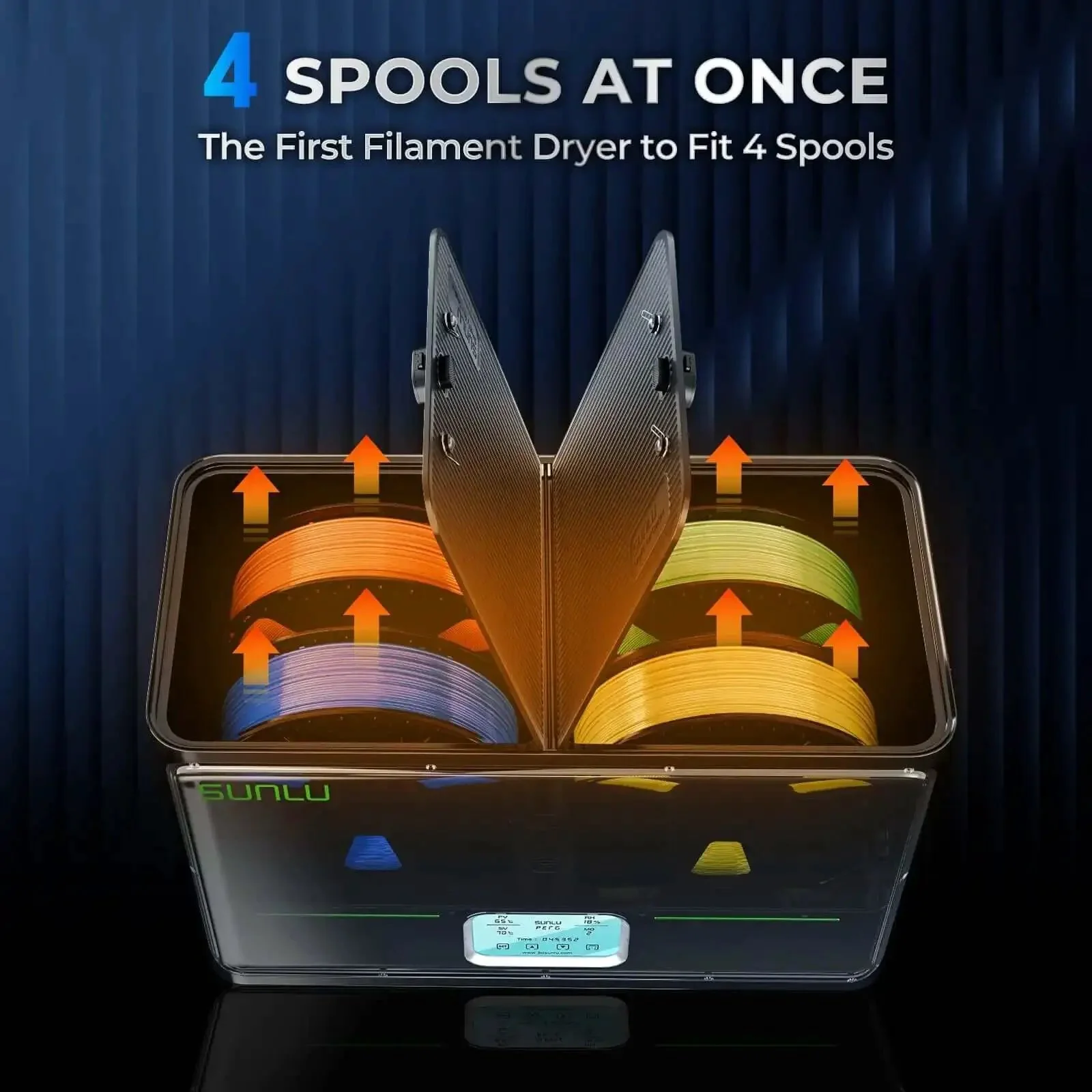 Four-Spool Filament Dryer Box S4 For 3D Printers With Rapid Heating, Auto Humidity Control, And Upgraded Triple-Fan System, Fits PLA PETG ABS TPU PA And More, Eight Filament Holes For Simultaneous Drying - Image 7