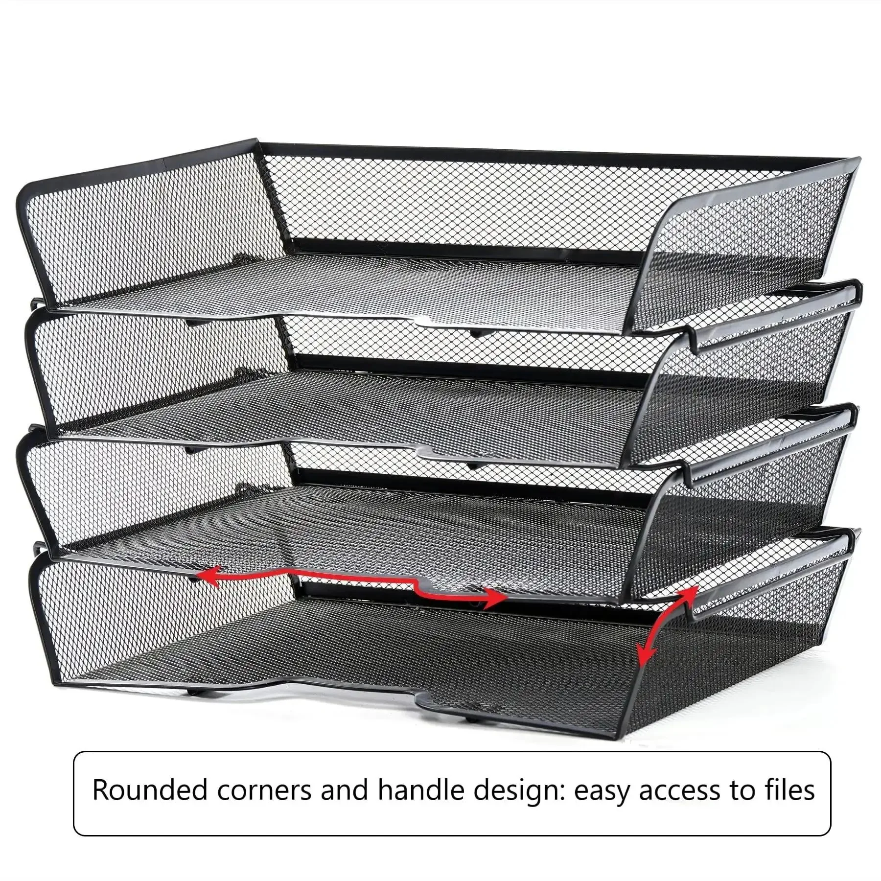 Four Tier Mesh Stackable File Trays For Desk Organization Letter Size Office Paper Organizer Expandable File Storage System In Black Finish Durable Metal Mesh Desktop Organization Set - Image 6