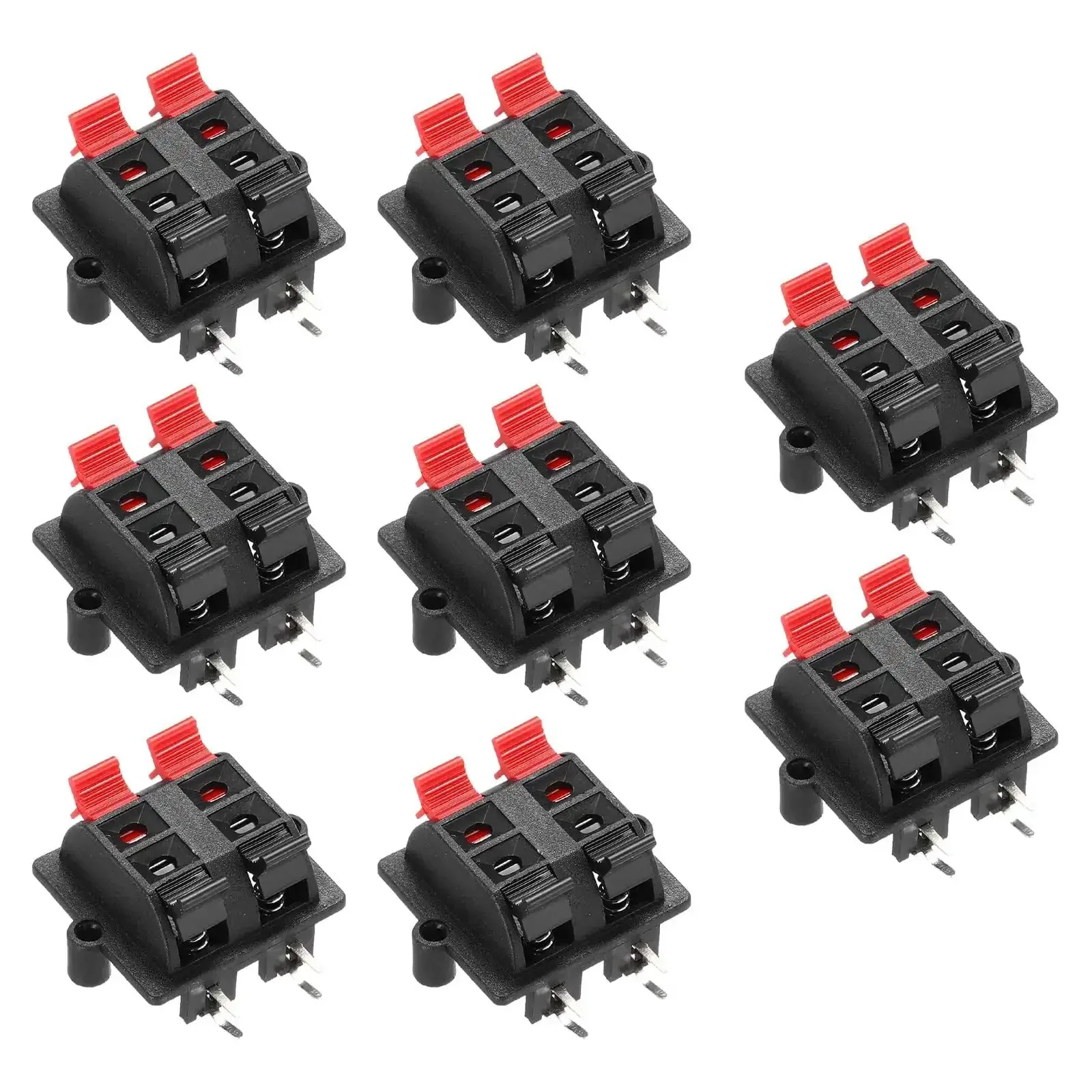 Four Way Spring Terminal Clip Push Release Connector Plate Jack Socket For Speaker Wiring Pro Grade Heavy Duty Terminal Strip Block Test Clip WP Four Three Eight Pieces Red Black Polarity Coding Durable Plastic And Iron Build
