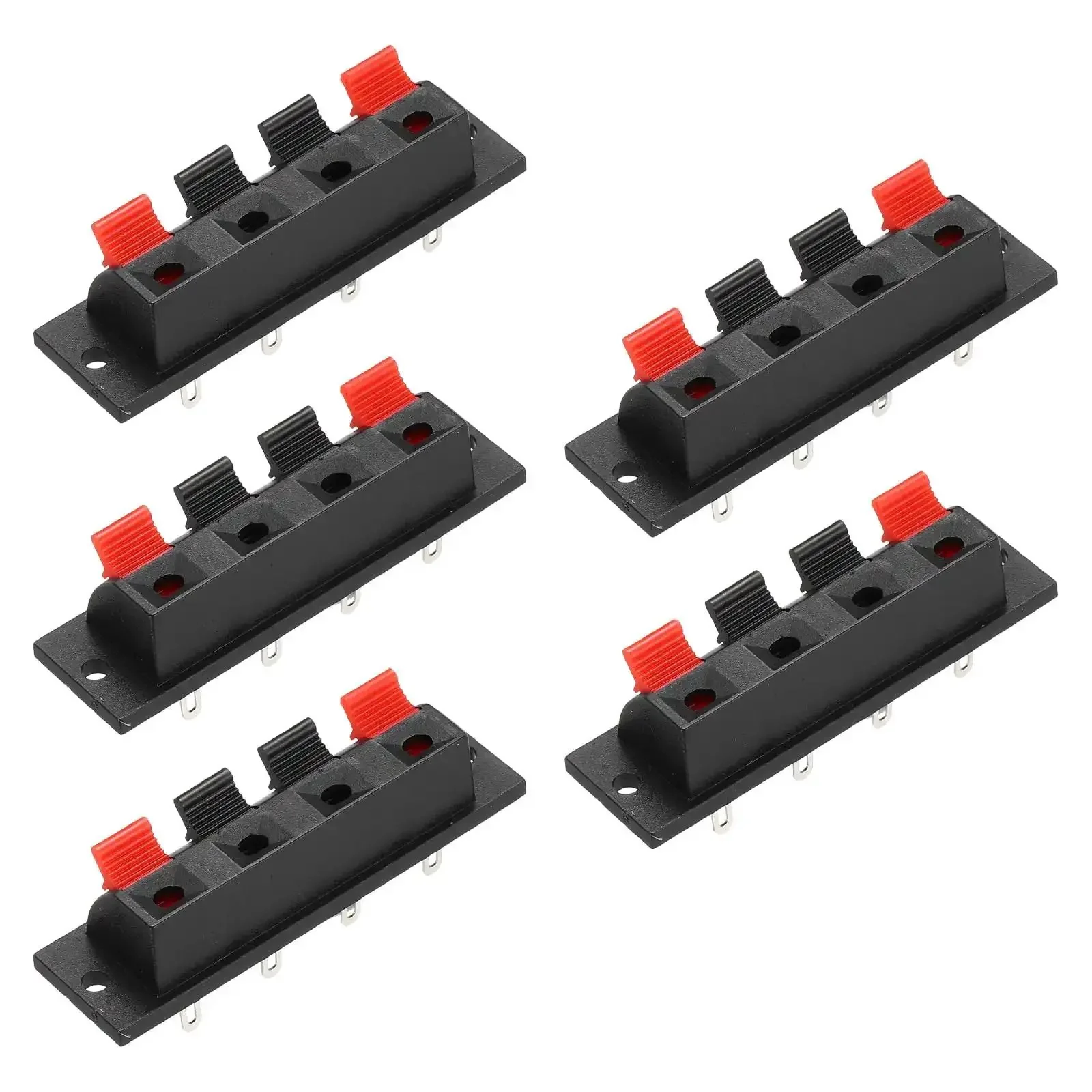 Four Way Spring Terminal Clip Push Release Connector Plate For Speaker Terminals And Terminal Strips Blocks Test Clip Red And Black Polarity Coding 64mm Long 18mm Wide 23mm High 58mm Mounting WP4-7 5Pcs
