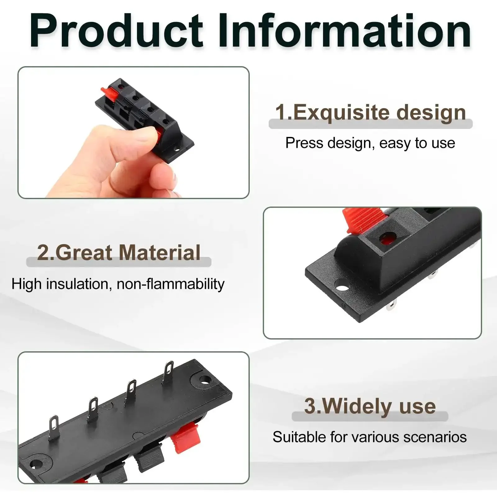 Four Way Spring Terminal Clip Push Release Connector Plate For Speaker Terminals And Terminal Strips Blocks Test Clip Red And Black Polarity Coding 64mm Long 18mm Wide 23mm High 58mm Mounting WP4-7 5Pcs - Image 5