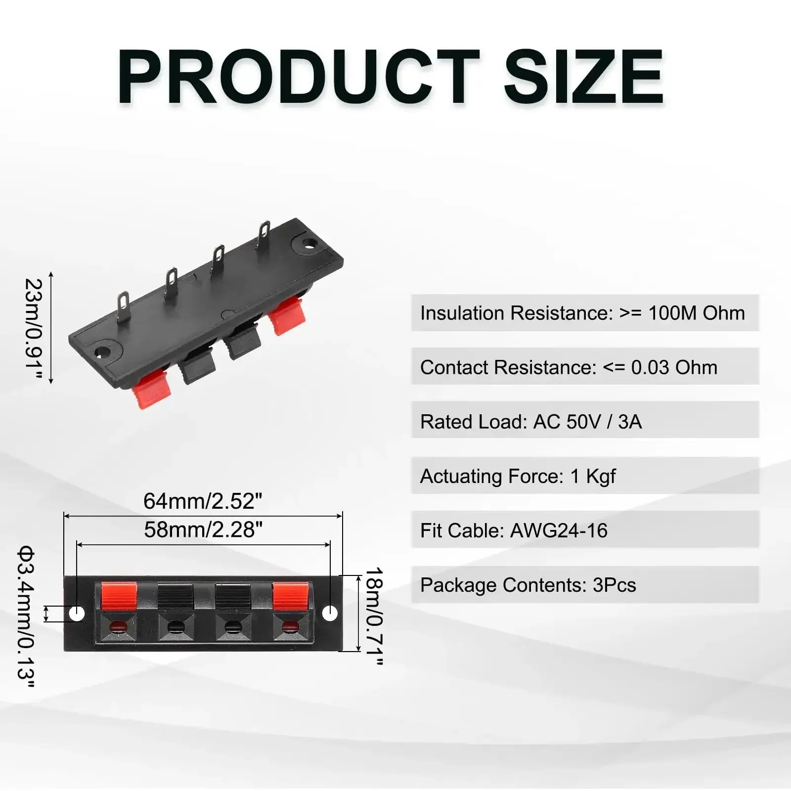 Four Way Spring Terminal Clip Push Release Connector Plate For Speaker Terminals And Terminal Strips Blocks Test Clip Red And Black Polarity Coding 64mm Long 18mm Wide 23mm High 58mm Mounting WP4-7 5Pcs - Image 6