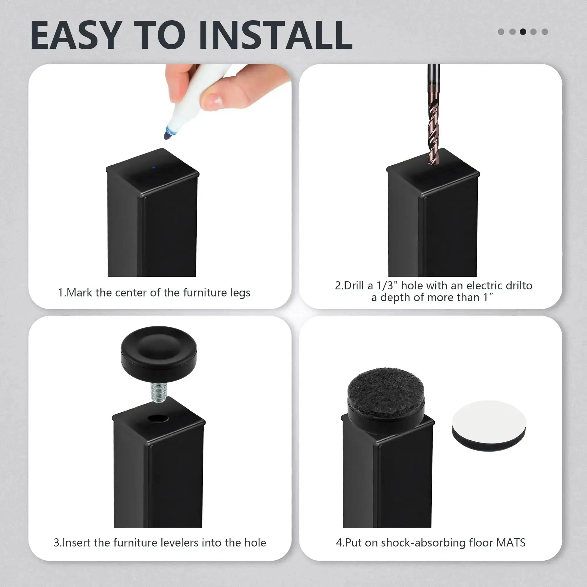 Fourteen Pack Furniture Leveling Feet Set With One Quarter Inch Thread, Adjustable Levelers For Tables Cabinets Chairs And Stool Legs, Galvanized Steel With Black Plastic Base To Protect Floors, No T Nuts Needed - Image 3