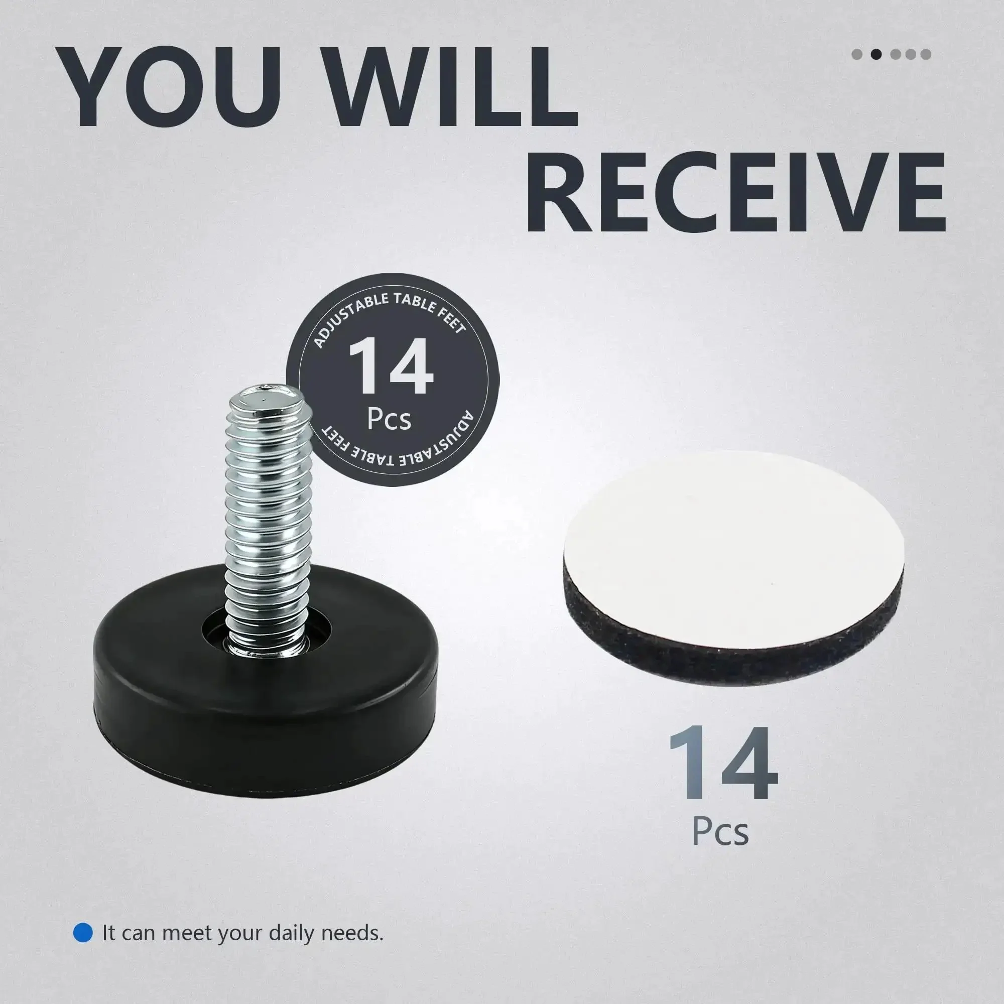 Fourteen Pack Furniture Leveling Feet Set With One Quarter Inch Thread, Adjustable Levelers For Tables Cabinets Chairs And Stool Legs, Galvanized Steel With Black Plastic Base To Protect Floors, No T Nuts Needed - Image 6
