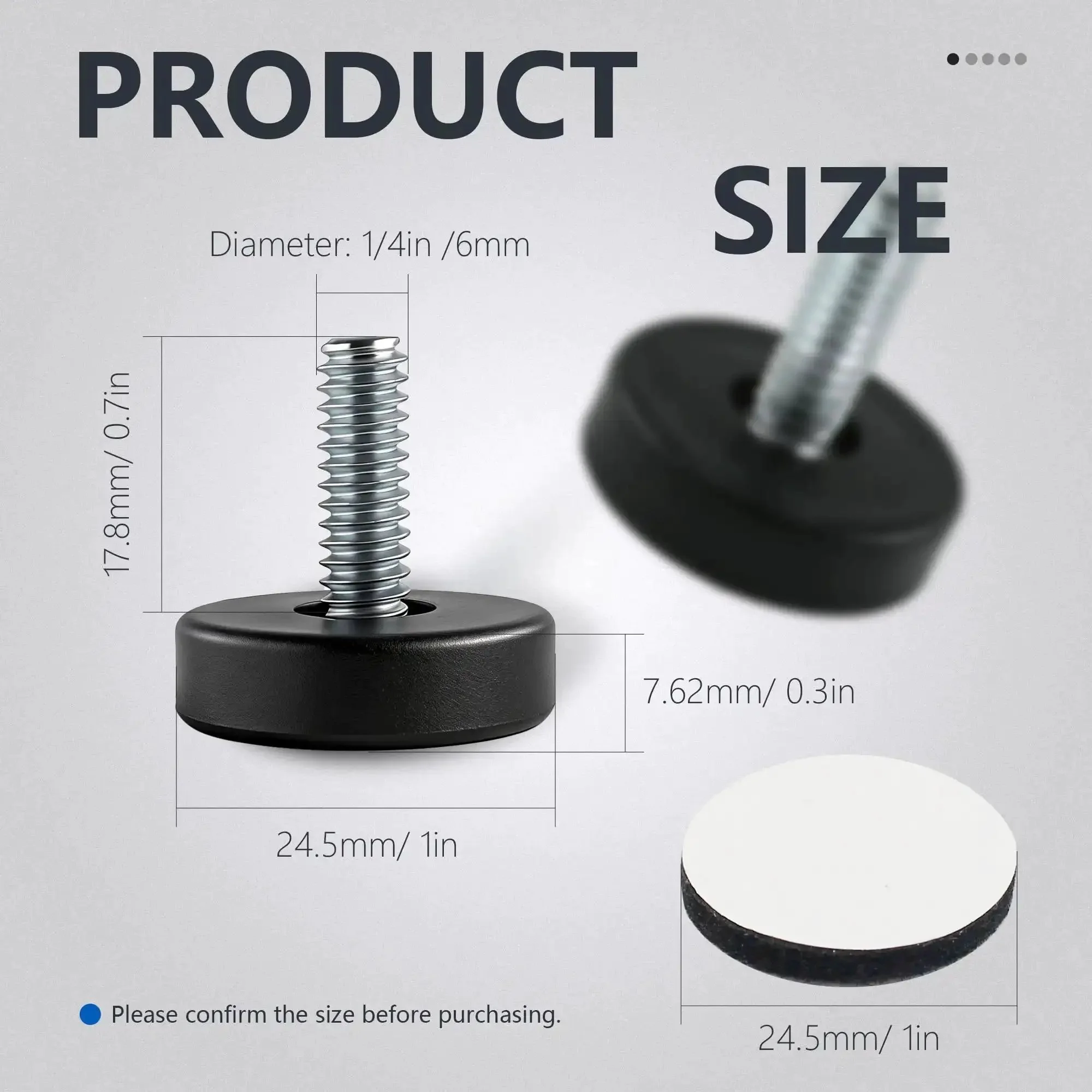 Fourteen Pack Furniture Leveling Feet Set With One Quarter Inch Thread, Adjustable Levelers For Tables Cabinets Chairs And Stool Legs, Galvanized Steel With Black Plastic Base To Protect Floors, No T Nuts Needed - Image 7