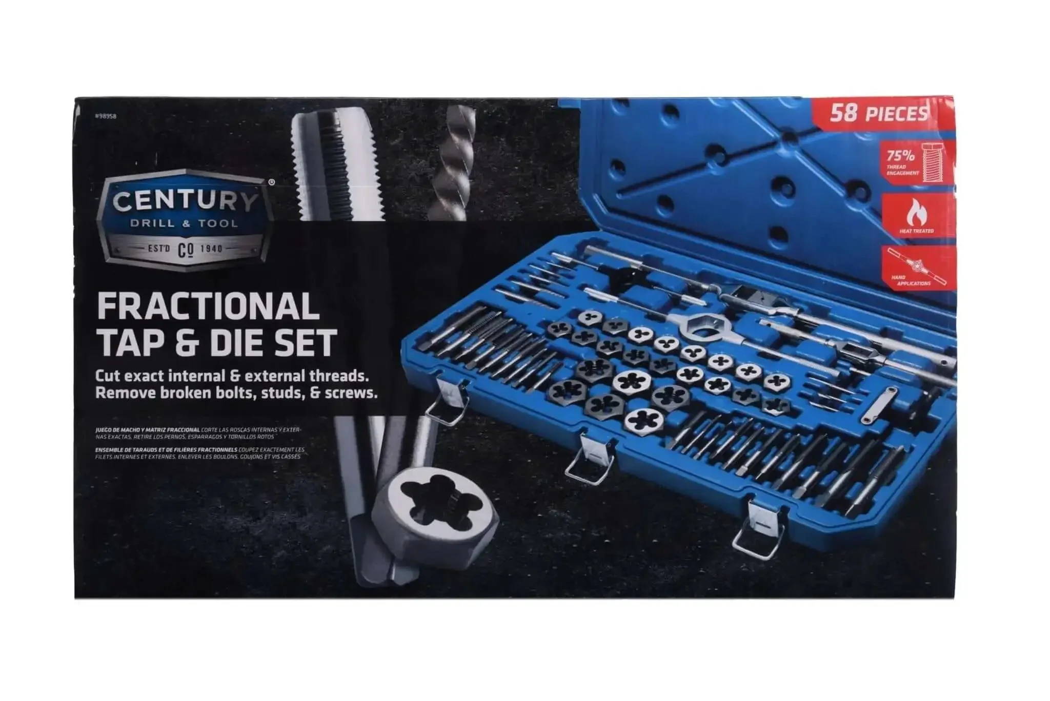 Fractional Tap And Die Set In Carbon Steel 58 Piece Tool Kit For Hand Threading In Metalworking Auto Shop Maintenance And Construction With Heat Treated Precision Cut Threads For Consistent Results - Image 2