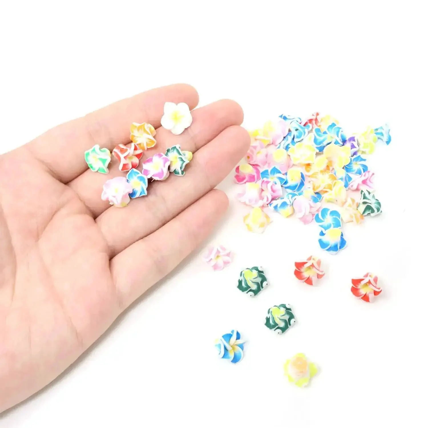 Frangipani Flower Beads Set 50Pcs 12mm Polymer Clay Plumeria Floral Beads Assorted Colors With Holes For Your Jewelry Making Diy Projects No Brainer Craft Accessories Spacer Beads Loose - Image 3