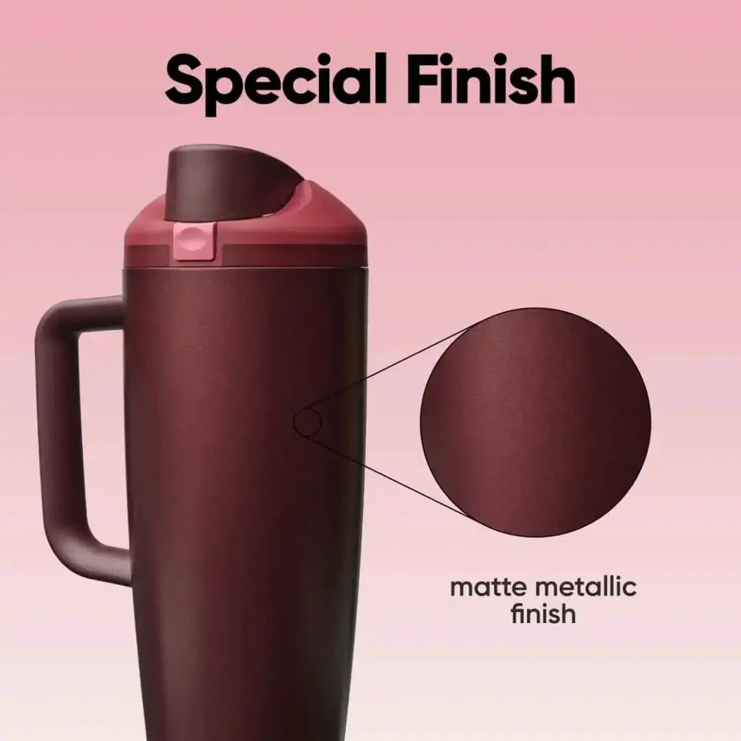 FreeSip Insulated Stainless Steel Tumbler With Built In Straw 40oz Side Handle Leak Proof BPA Free Travel Work School Sports Bottle In Black Cherry For Everyday Hydration - Image 4