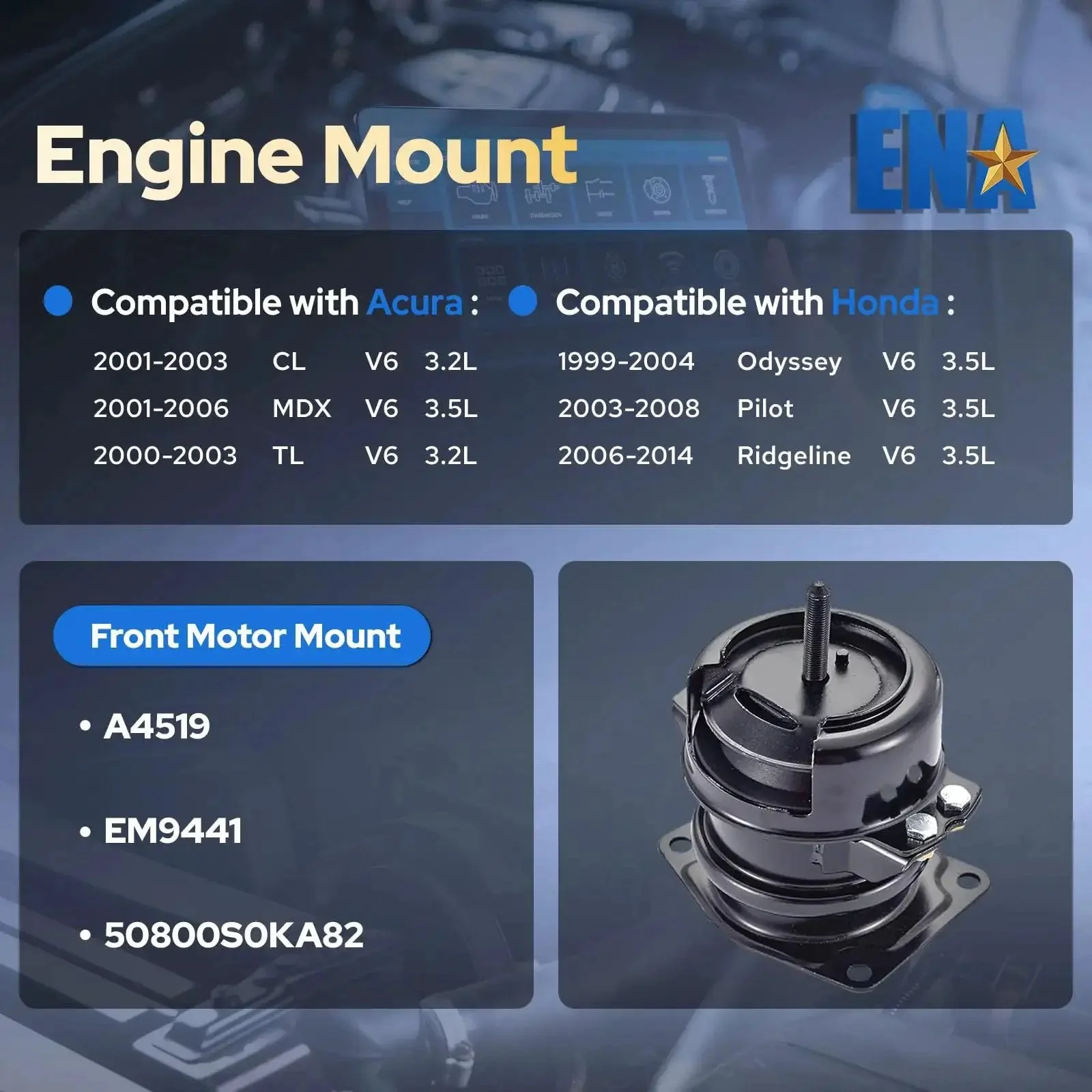 Front Engine Motor Mount For Honda Odyssey Pilot Ridgeline And Acura MDX 3.5L V6 MFI MPI Replacement A4519 EM9441 Rock Solid Vibration Dampening Mount Kit To Stop Engine Shake And Protect Transmission - Image 7