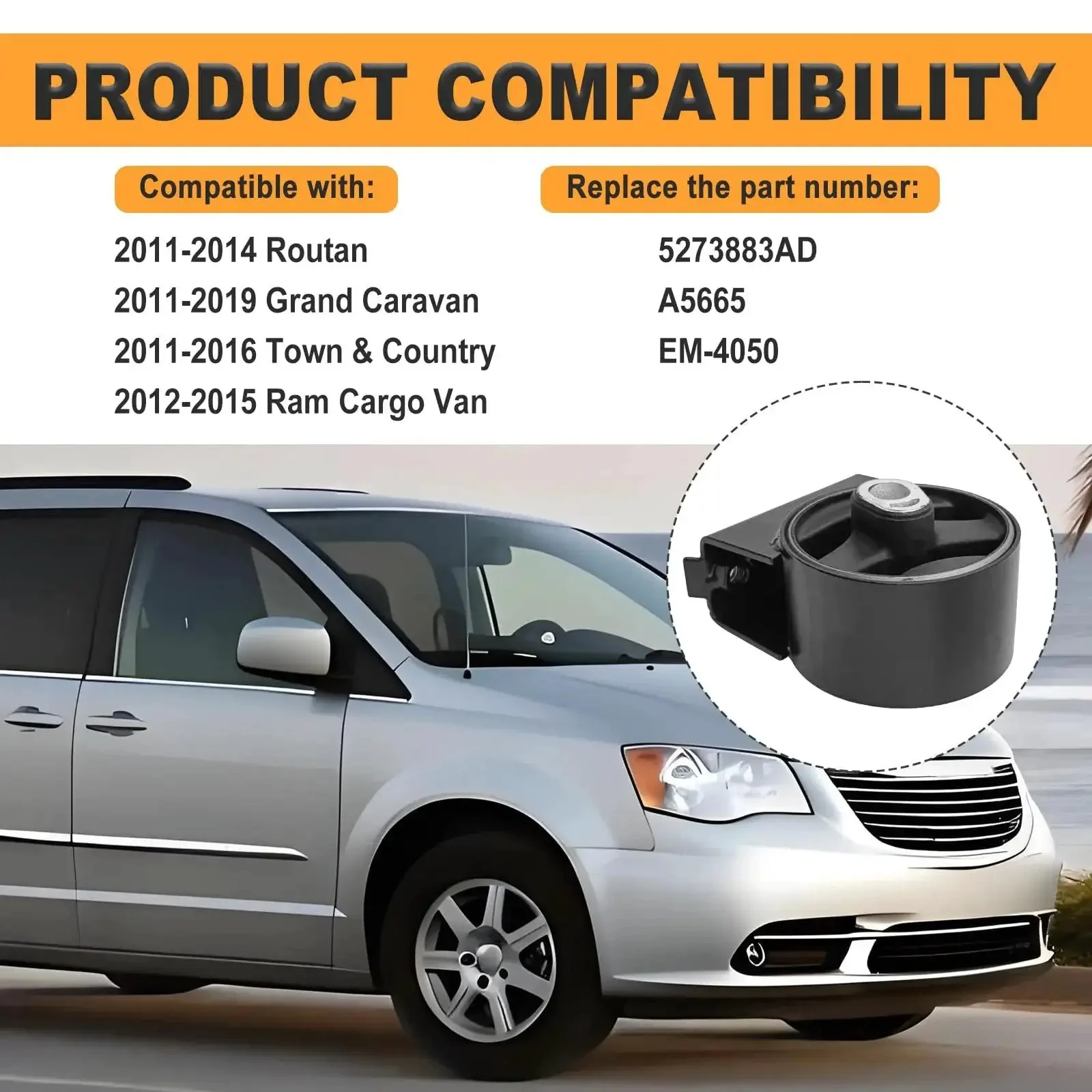 Front Engine Motor Mount For VW Routan 2011 2014 And Chrysler Town And Country 2011 2016 Grand Caravan 2011 2019 Ram Cargo Van 2012 2015 Replace OE 5273883AD A5665 EM-4050 For Smoother Ride With Strong Shock Absorption - Image 5