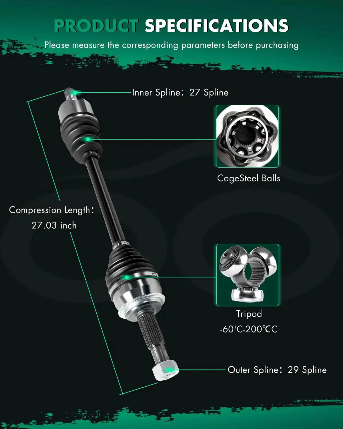 Front Left Driver Side CV Axle Shaft Assembly For Nissan Rogue 2.5L 2014 To 2019 Replacement Part With 27 Spline Inner And 29 Spline Outer 686mm Length NCV53051 - Image 5