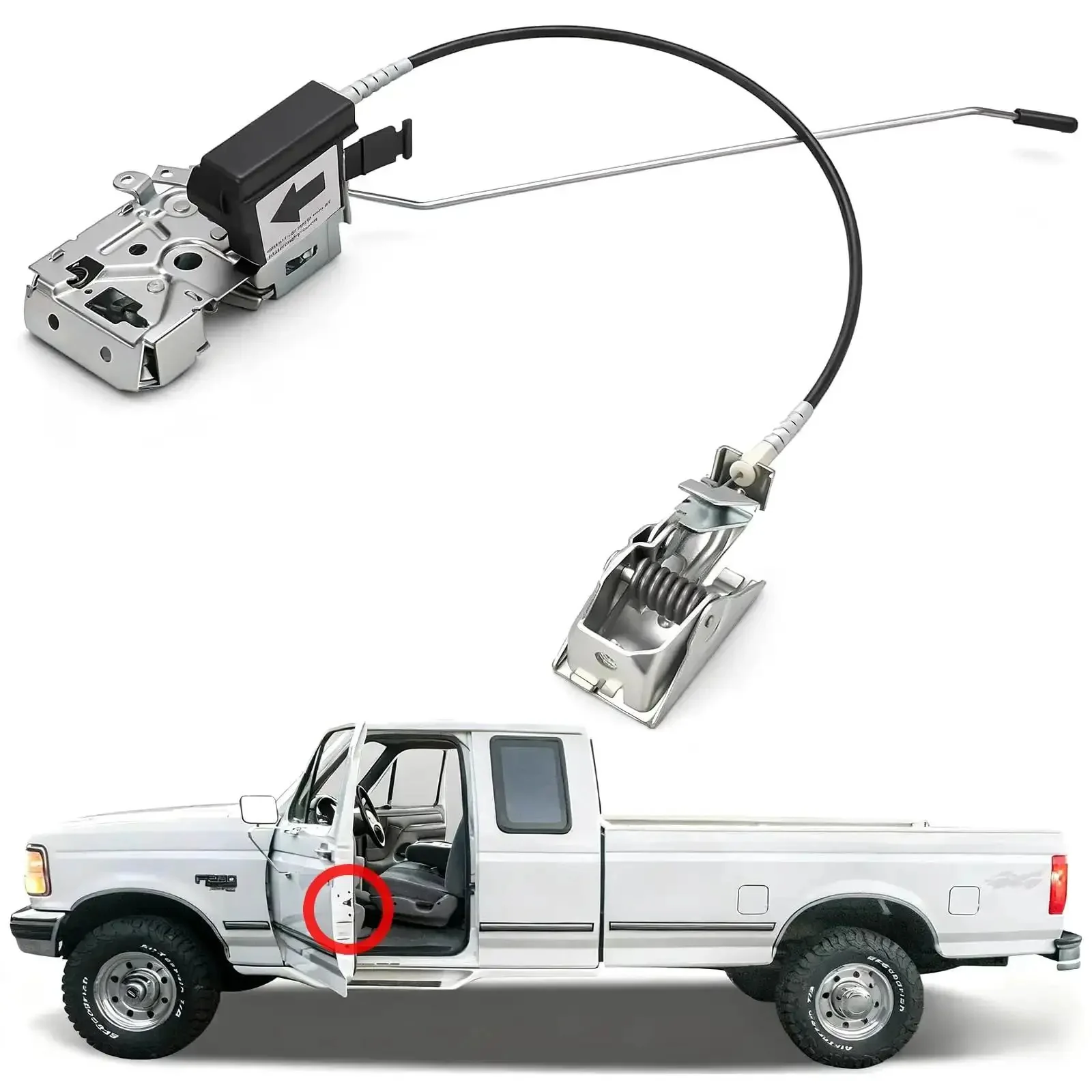 Front Left Driver Side Door Latch Lock Assembly With Actuator Motor Cable Rod Kit Fits 1992-1996 Ford F-150 1992-1997 Ford F-250 F-350 Bronco Direct Replacement Bolt-In Fit Replaces F4TZ-15219A65-A F4TZ15219A65A