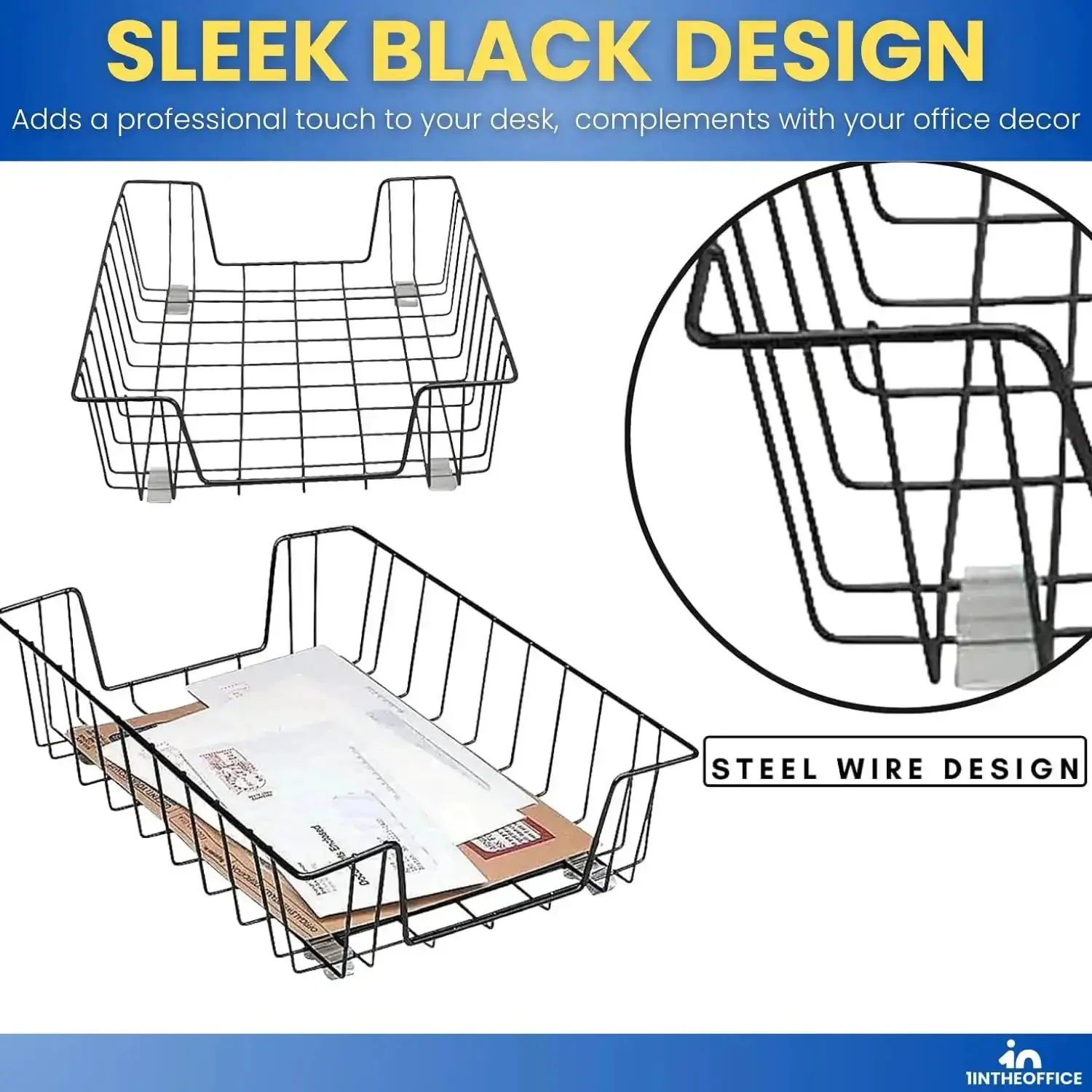 Front Load Letter Tray Set For Desk Black Steel Paper Organizer Tray 2 Pack Great For Stacks Of Papers Files And Documents Sleek Front Load Paper Trays For Efficient Desk Organization - Image 6