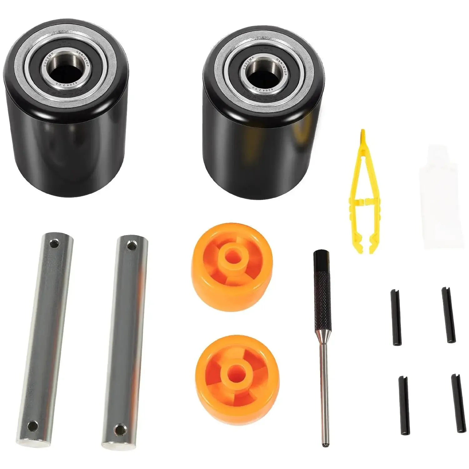 Front Load Pallet Jack Wheels Replacement Kit For PTH50, Pair Front Load Rollers 2.78 By 3.75 Inch, Preinstalled Bearings And Axles, 20mm ID Poly Tread, Pins And Install Tool Kit - Image 3