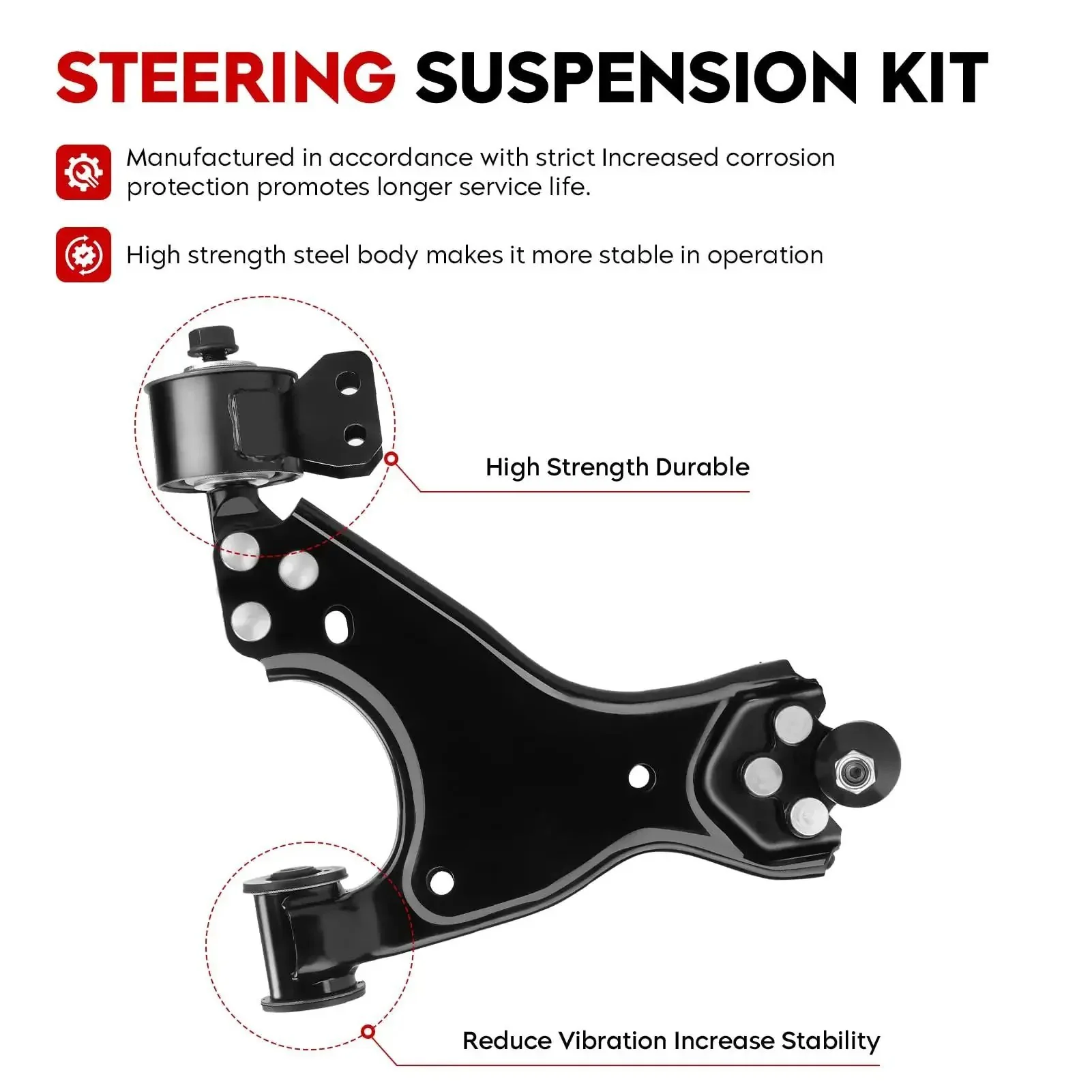 Front Lower Control Arms Suspension Kit For 2008 2017 Buick Enclave, 2009 2017 Chevrolet Traverse, 2007 2016 GMC Acadia, 2007 2010 Saturn Outlook, Six Piece High Strength Steel Beefed Up Direct Fit Front End Upgrade - Image 6