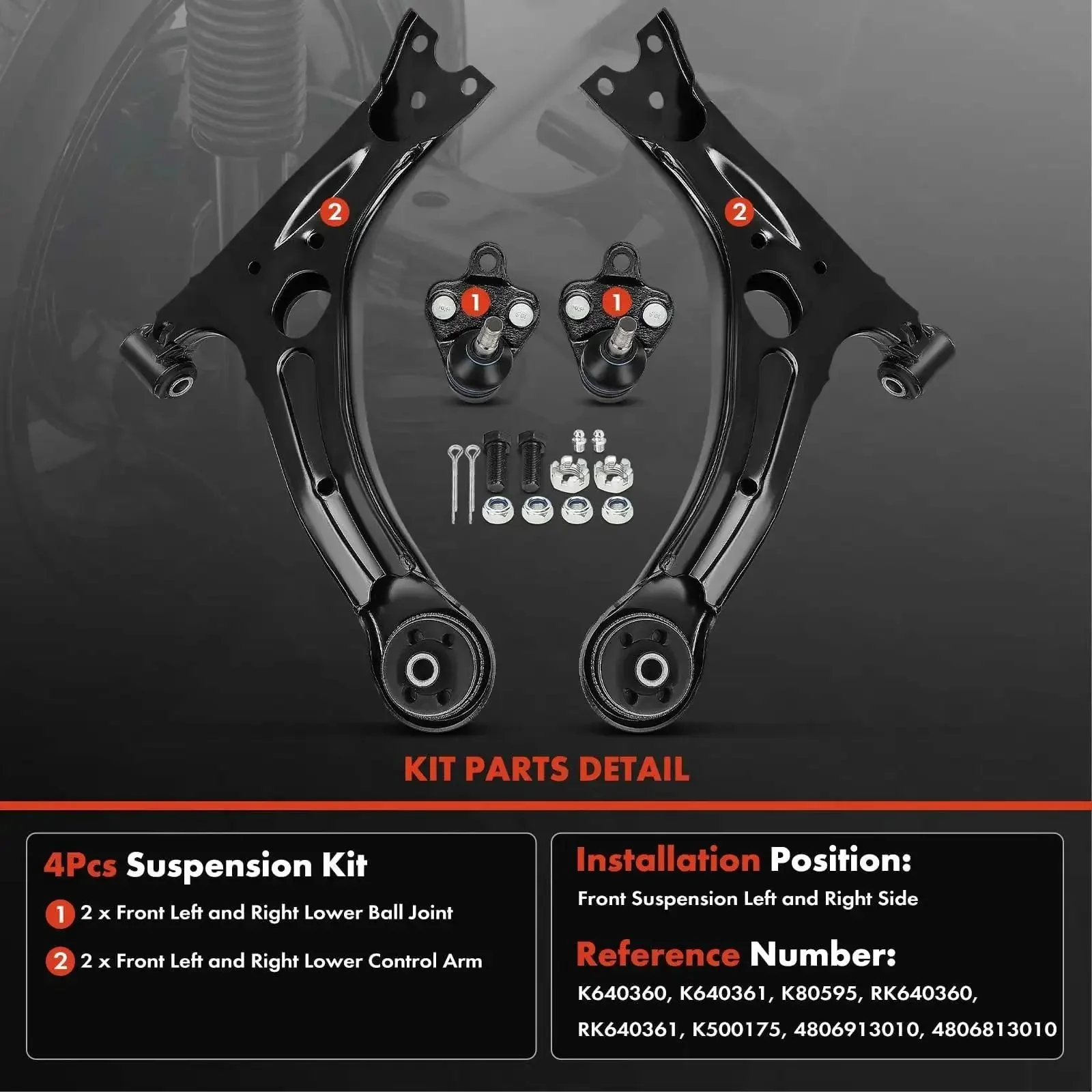 Front Suspension Kit Four Piece Set With Lower Control Arm And Lower Ball Joint For Toyota Corolla 2009-2013, Matrix 2003-2008, Pontiac Vibe 2003-2008, Plug And Play Easy Install OEM Fit Durable Front End Repair - Image 8