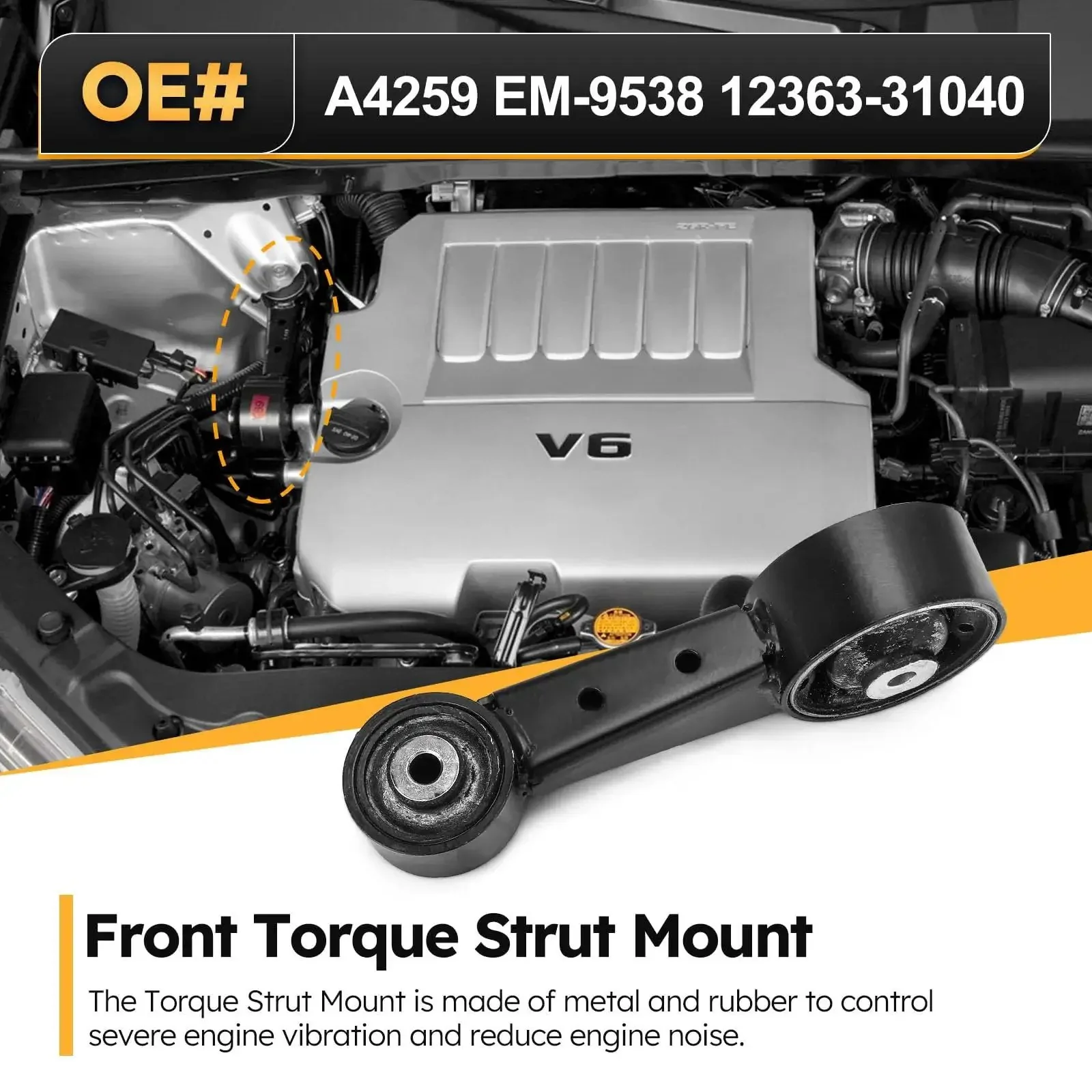 Front Torque Strut Mount For 2007 To 2015 Lexus RX 350 Toyota Camry Highlander Avalon 3 5L V6 Front Engine Motor Transmission Mount Replacement EM9538 Direct Fit - Image 5