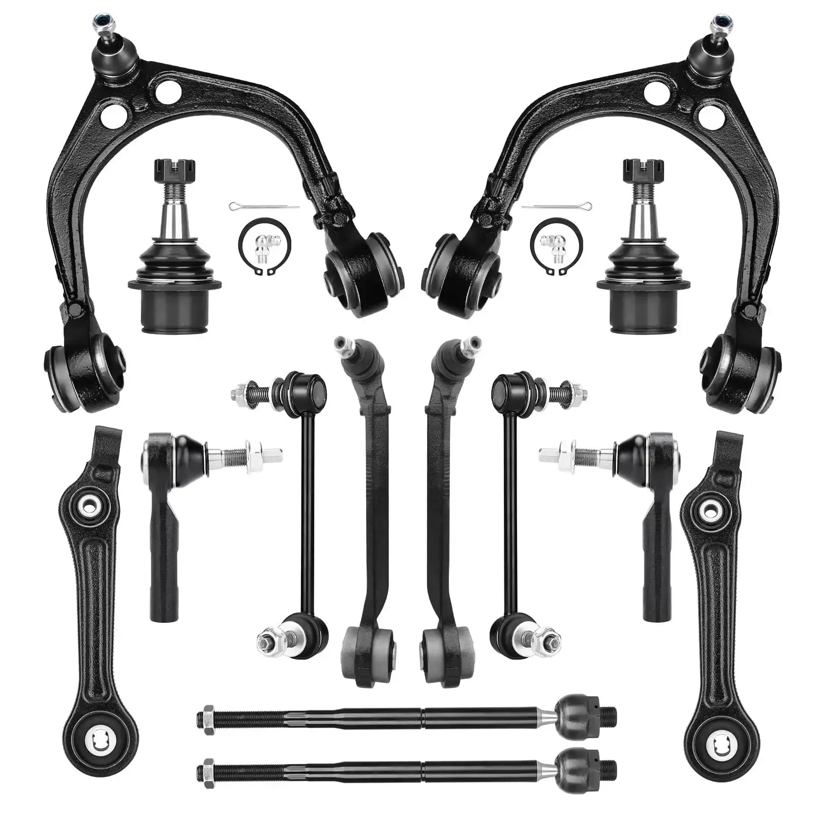 Front Upper And Lower Control Arm Suspension Kit For RWD Chrysler 300 Dodge Challenger And Charger 2011 Through 2017 With Lower Ball Joints And Tie Rod Ends 14 Piece Set Built Tough For Smooth Handling And Alignment